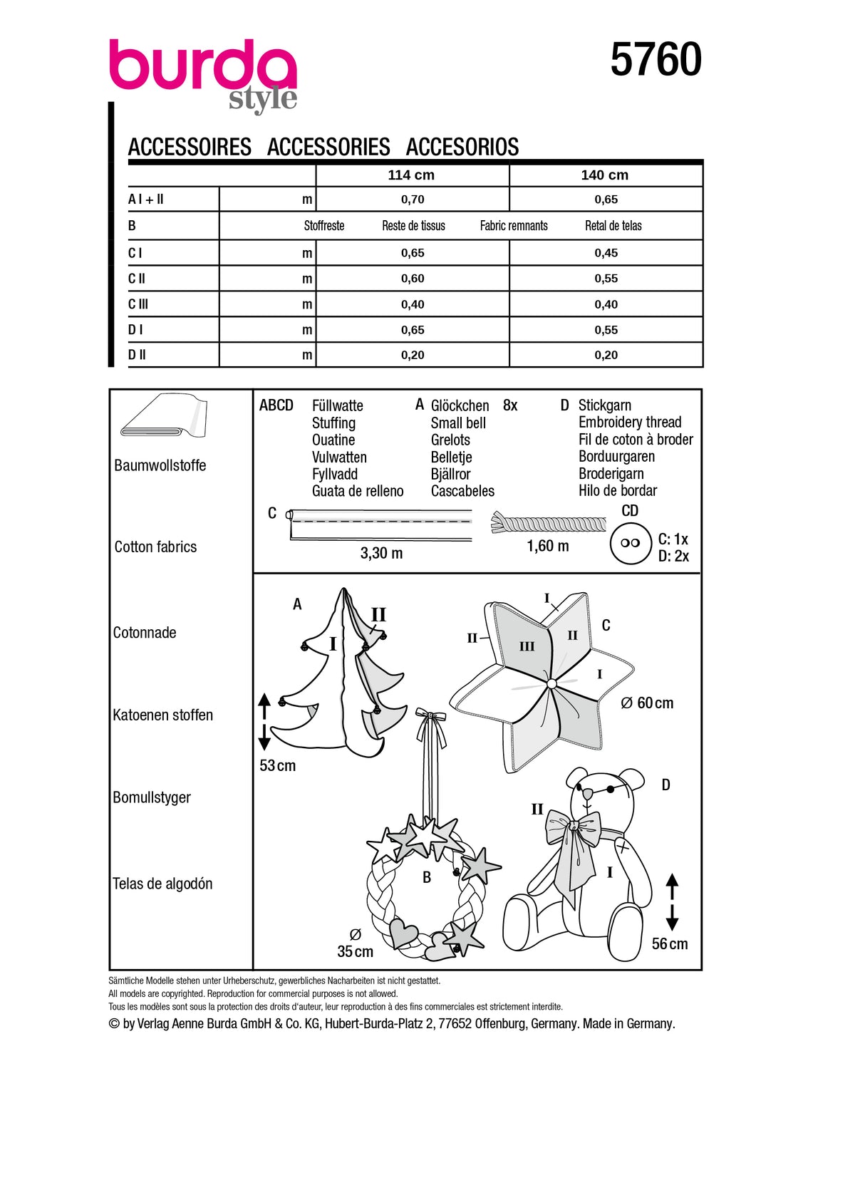 Patron Burda n°5760 – Décorations de Noël DIY