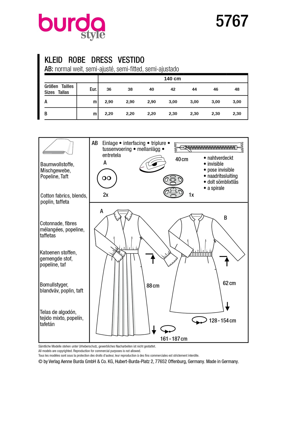 Patron Burda n°5767 – Robe Longue à Col Dégagé