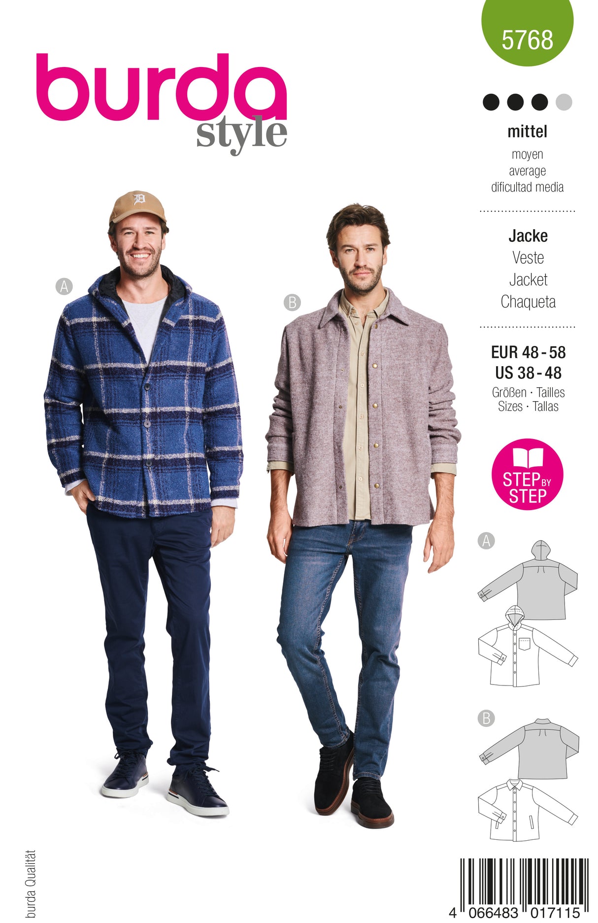 Patron Burda n°5768 – Veste Homme Style Bûcheron