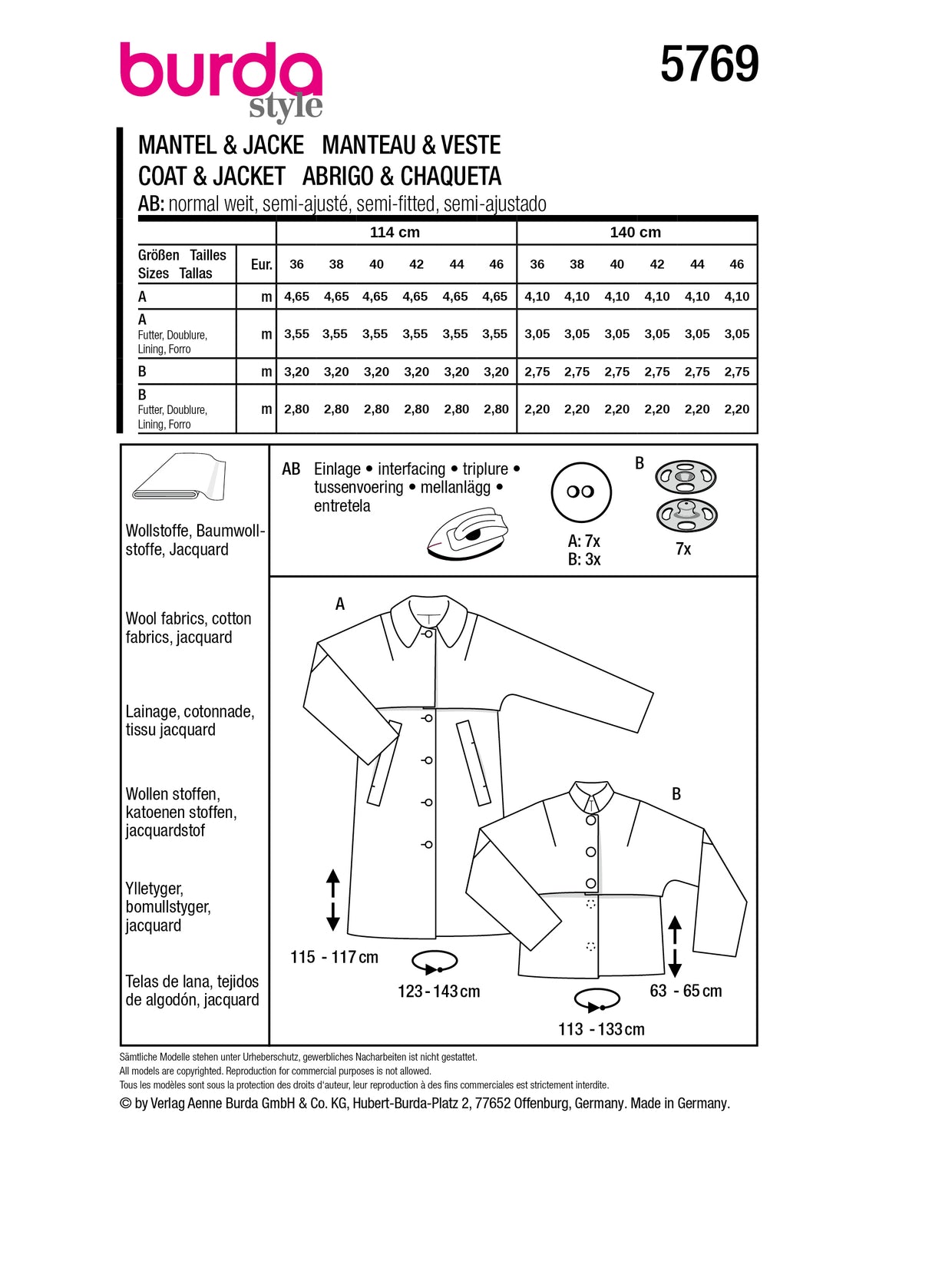 Patron Burda n°5769 – Cape Élégante Façon Trench-Coat