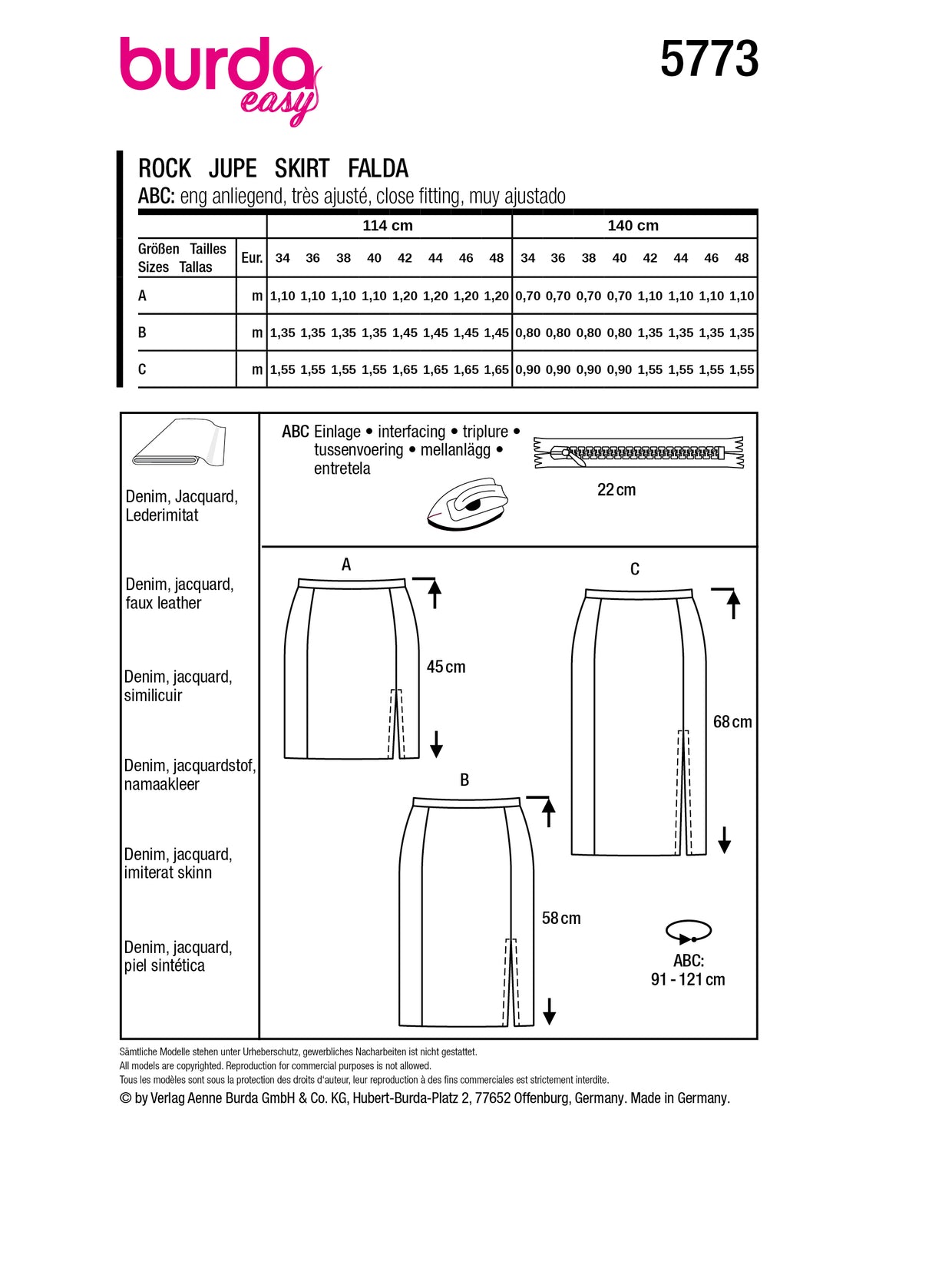 Patron Burda n°5773 – Jupe Polyvalente pour Femme