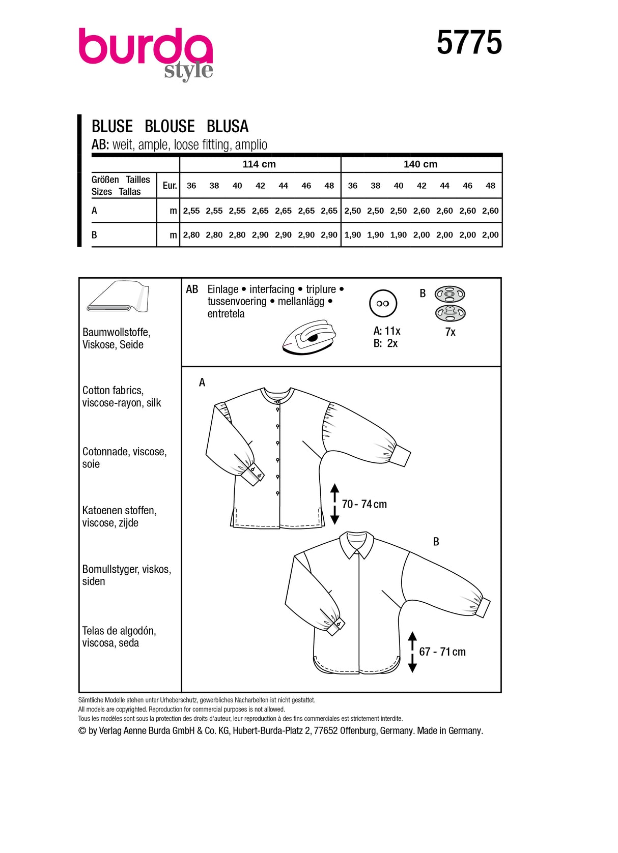 Patron Burda n°5775 – Blouse Féminine Élégante