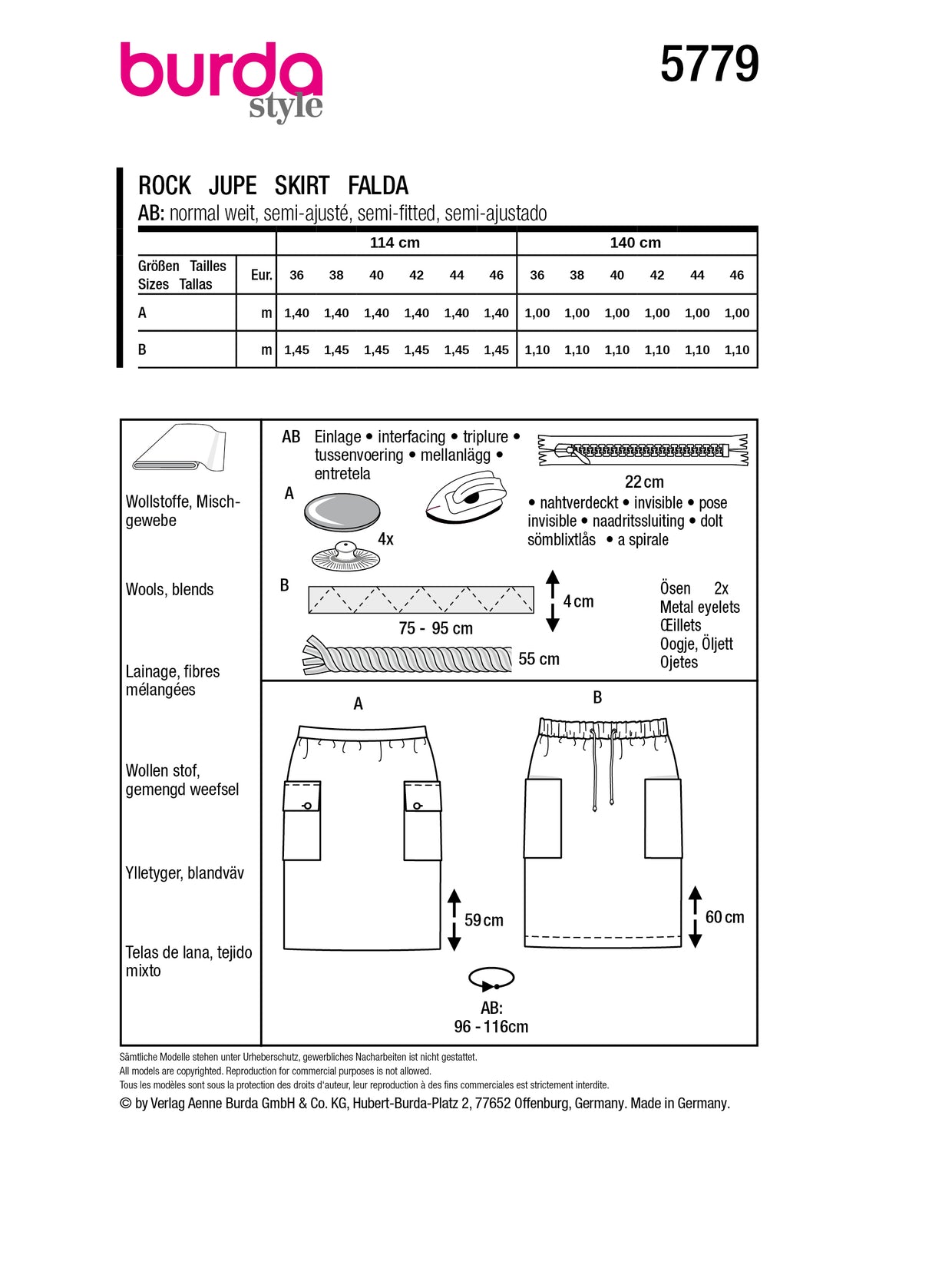 Patron Burda n°5779 – Jupe Crayon Moderne avec Poches Cargo