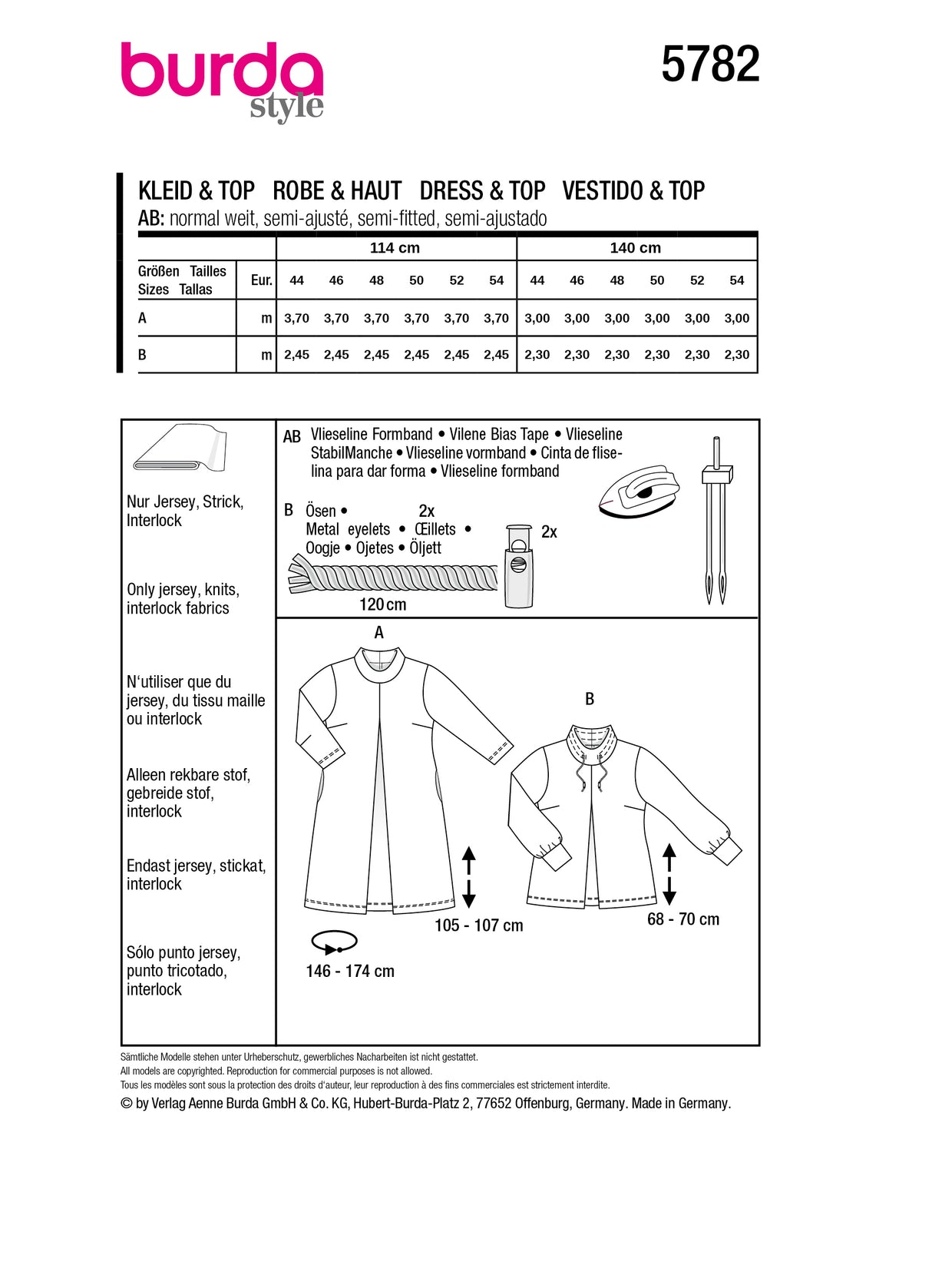 Patron Burda n°5782 – Robe et Tunique avec Pli Creux