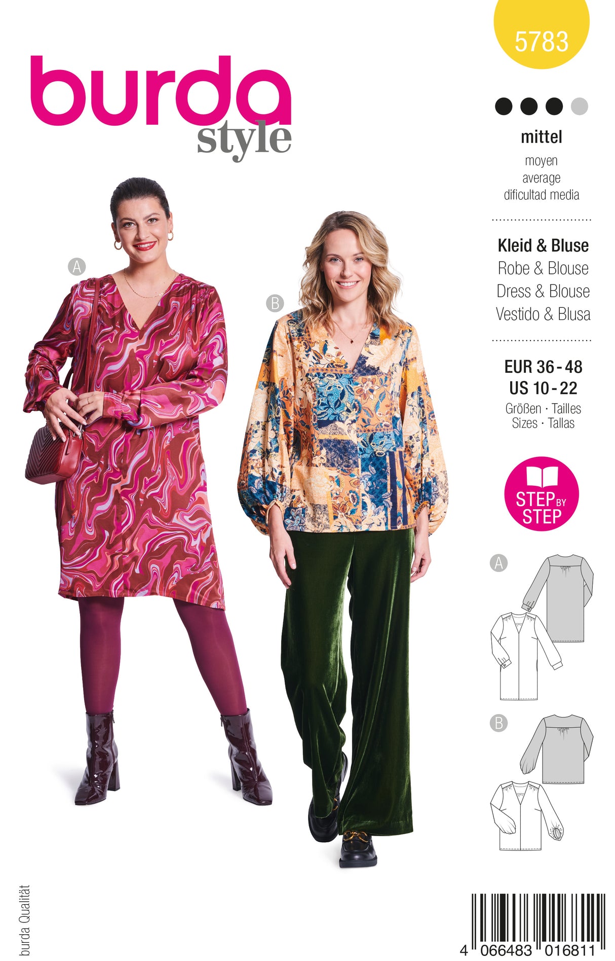 Patron Burda n°5783 – Robe et Blouse Élégantes avec Manches Bouffantes