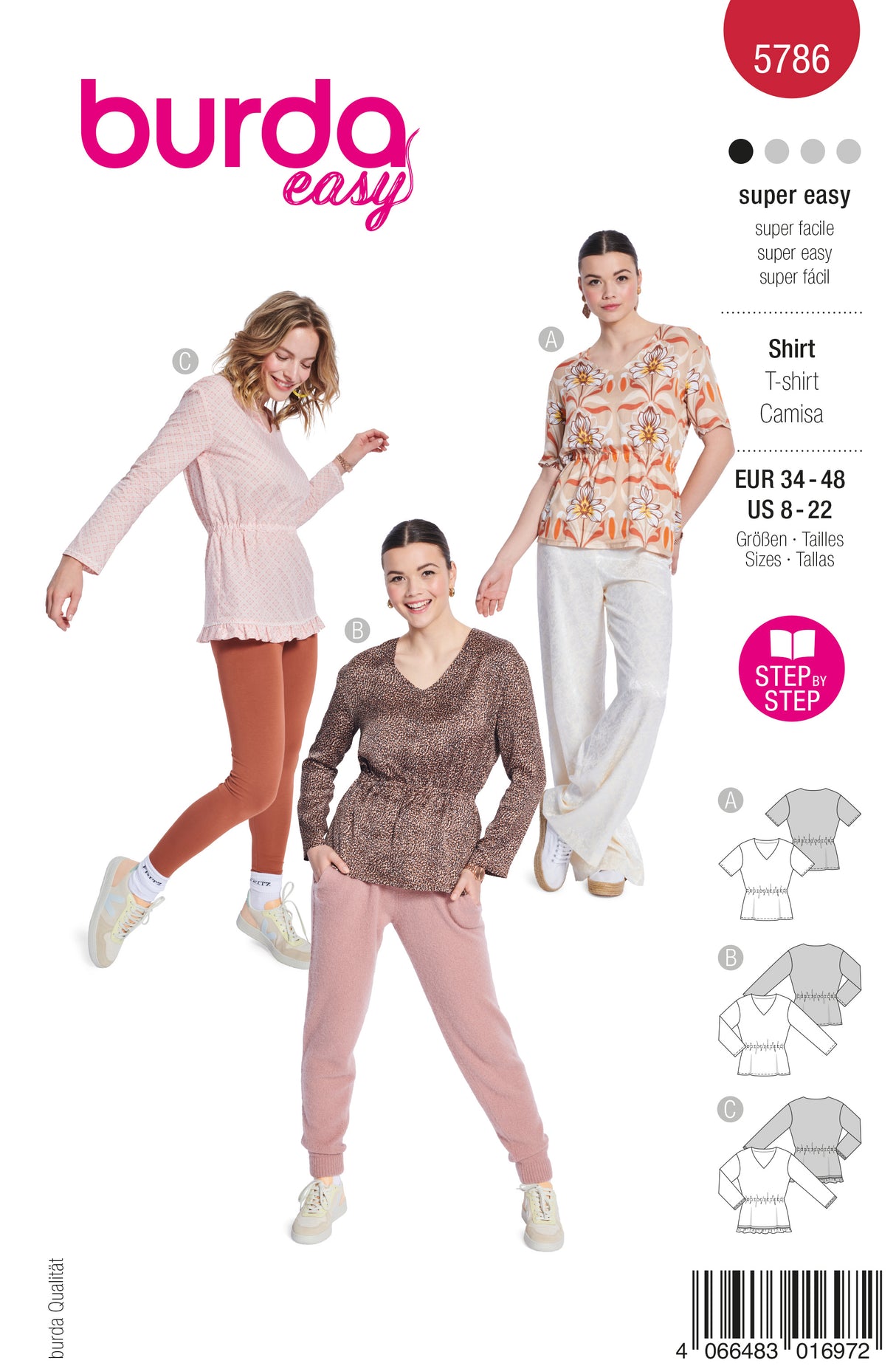 Patron Burda n°5786 - Hauts Féminins Élégants