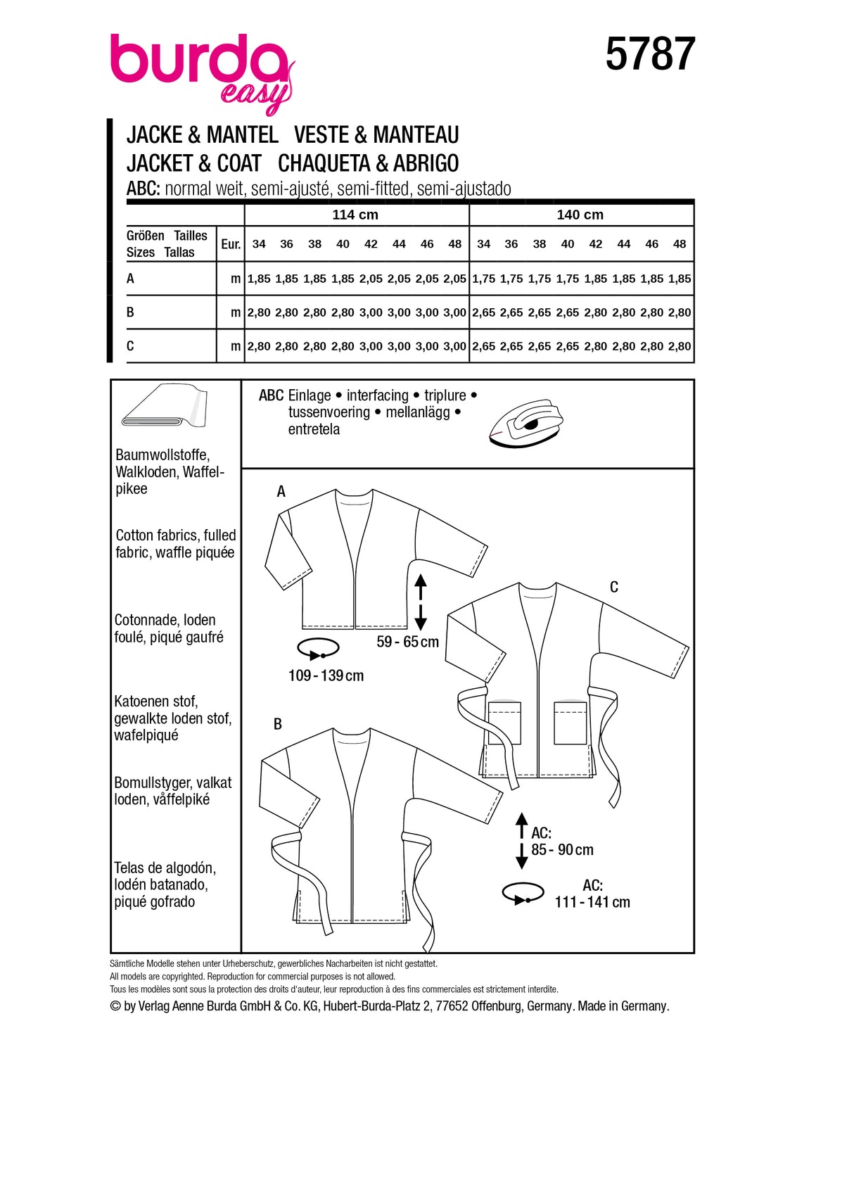 Patron Burda n°5787 - Veste et Manteau Élégants