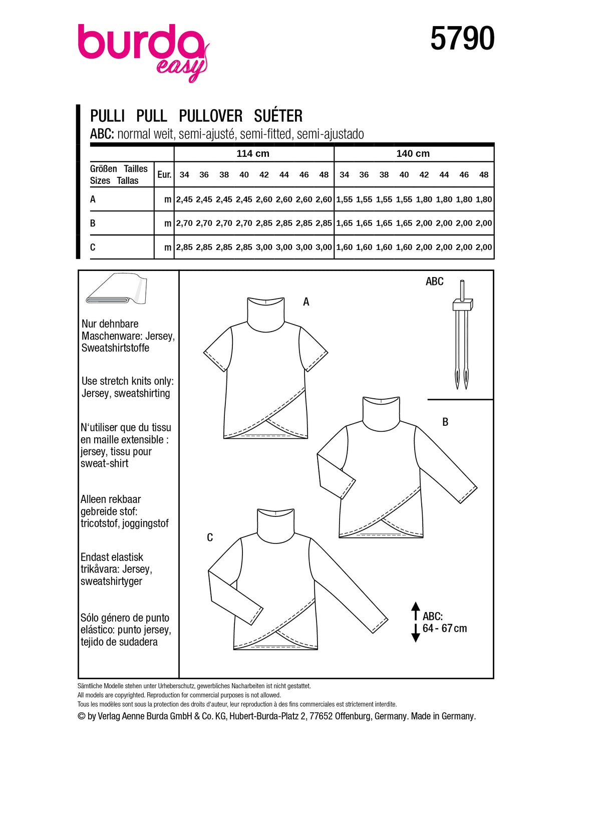 Patron Burda n°5790 - Hauts Féminins Élégants
