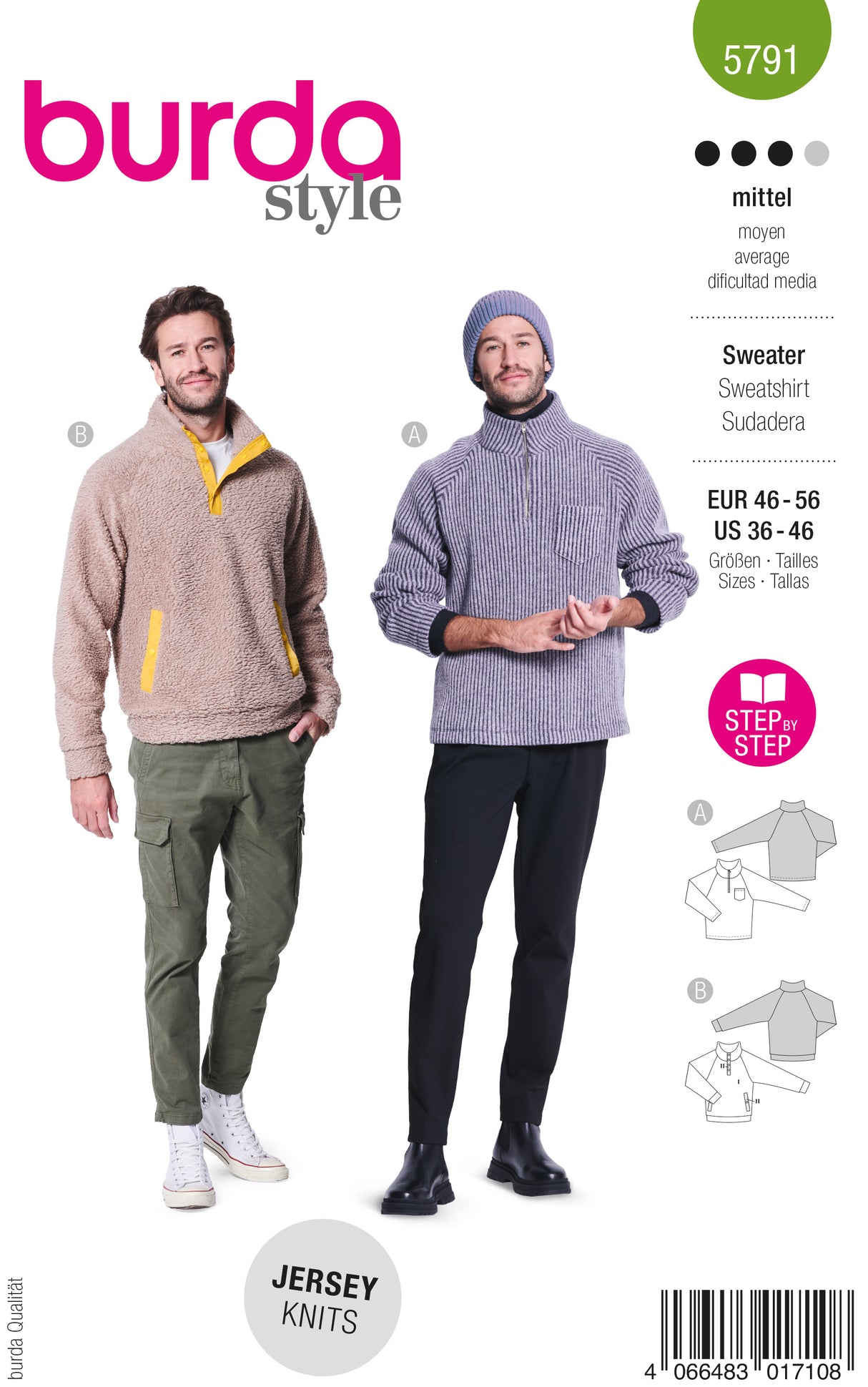 Patron Burda n°5791 - Pulls Homme avec Col Zippé