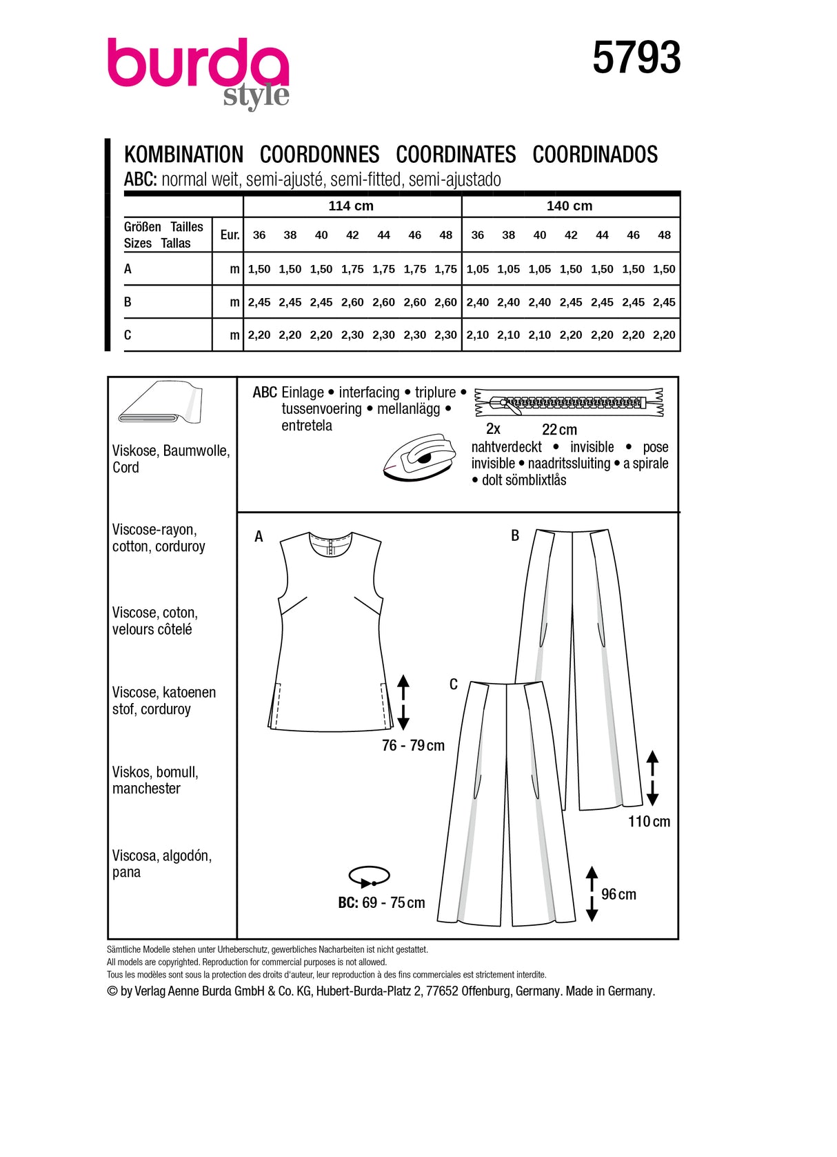 Patron Burda n°5793 - Ensemble Top et Pantalon Féminin