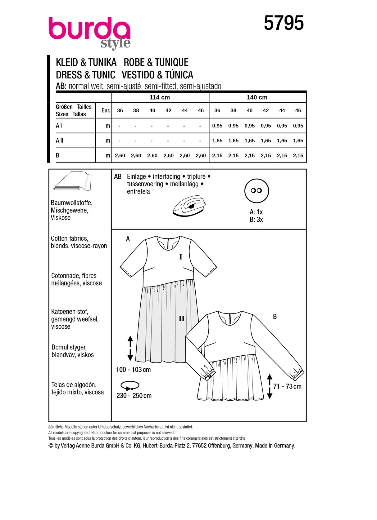 Patron Burda n°5795 - Robe et Tunique