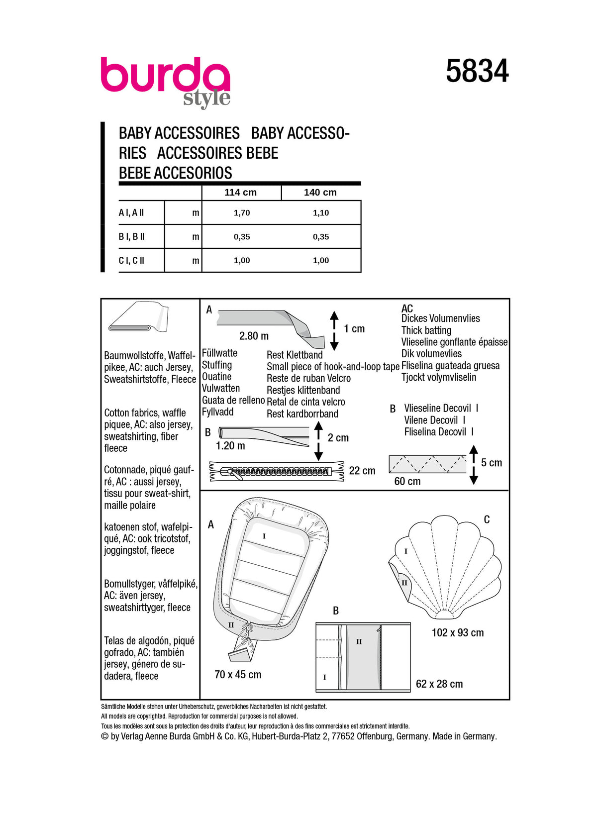 Patron Burda n°5834 - Accessoires pour bébé
