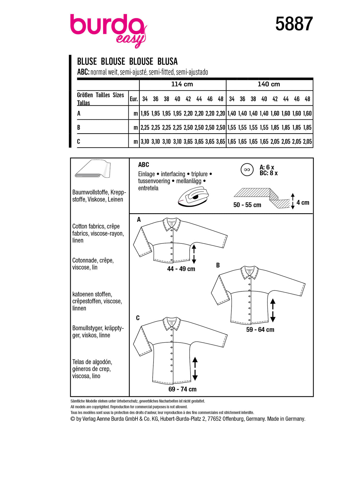 Patron Burda n°5887 - Blouse