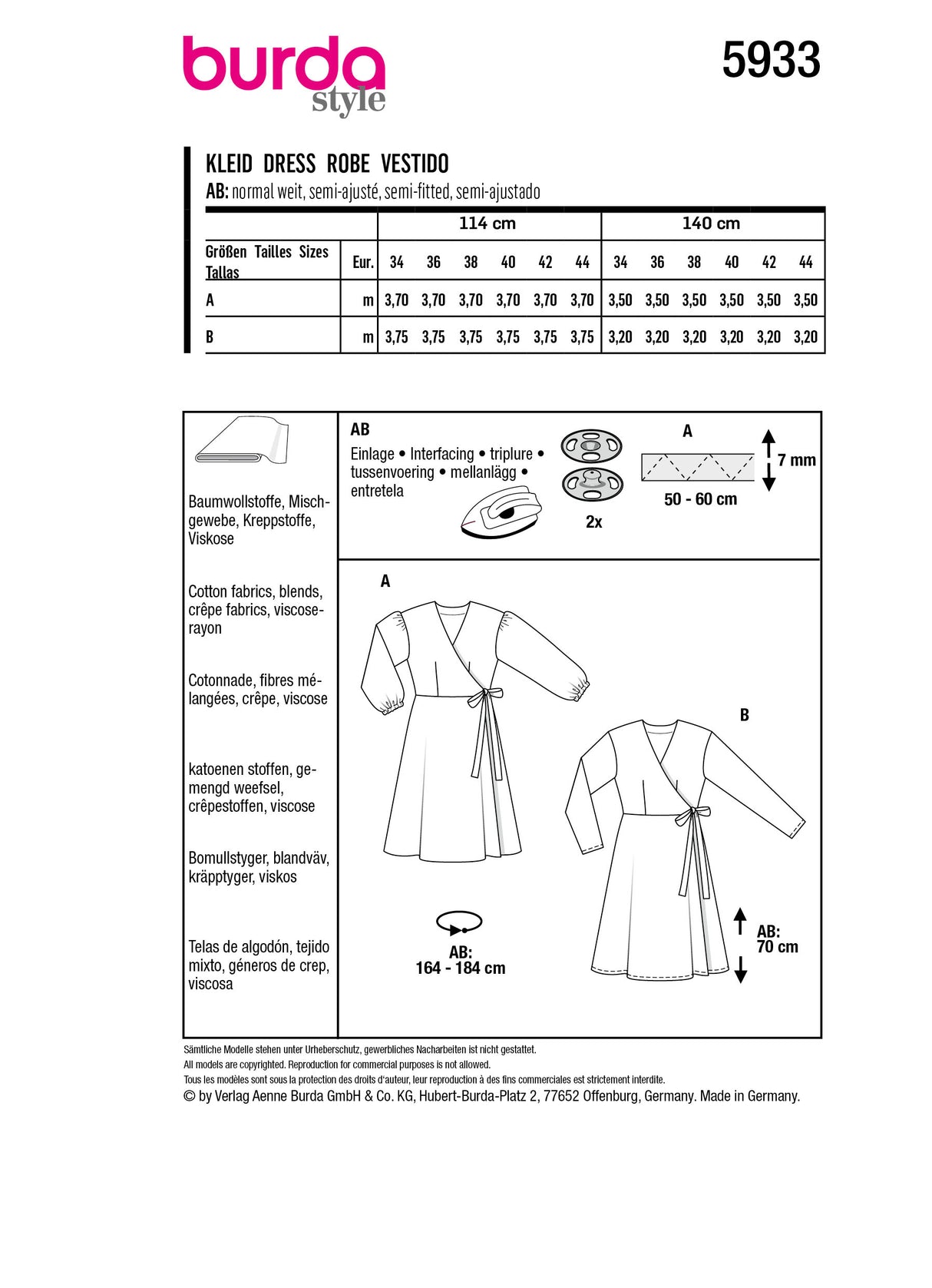 Patron Burda n°5933 - Robe portefeuille