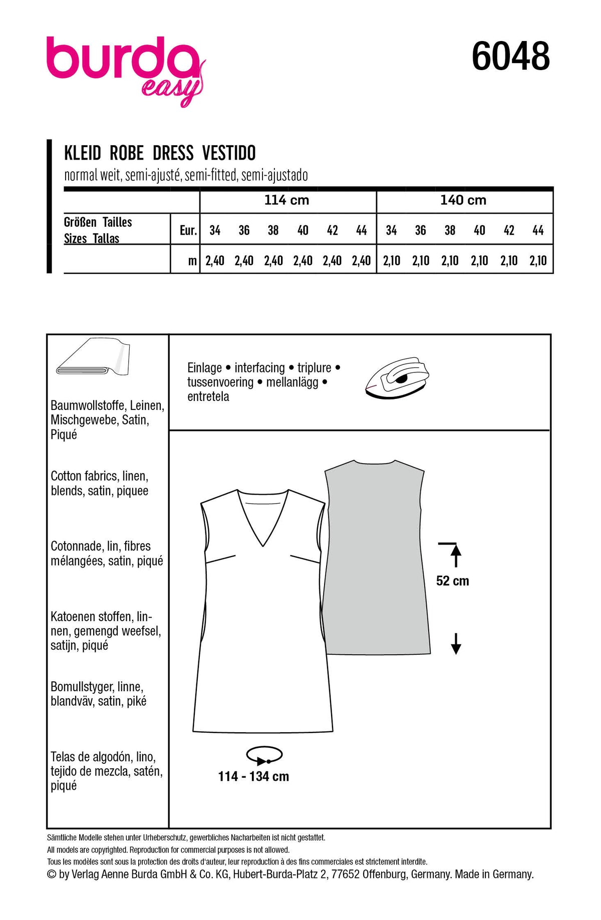 Patron Burda n°6048 – Robe chasuble avec encolure en V