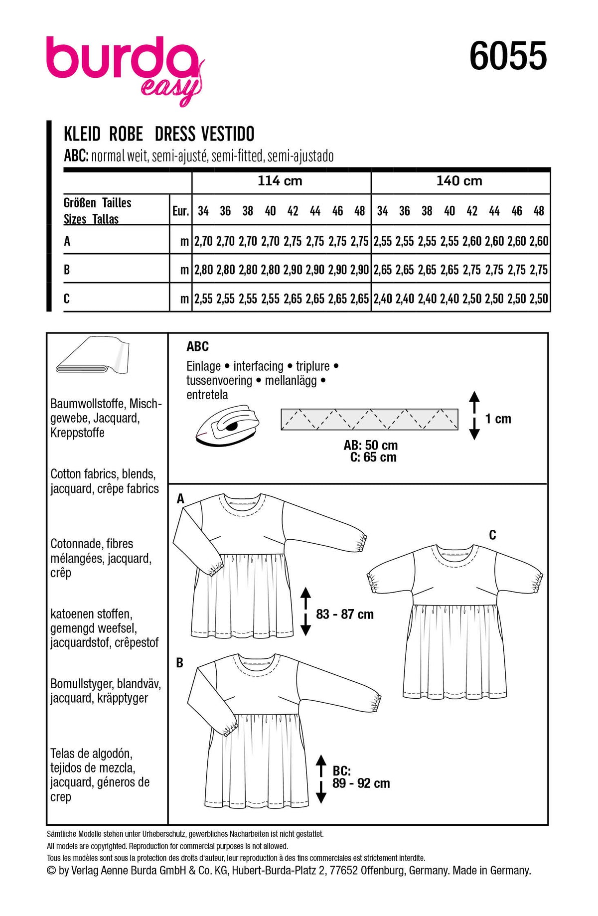 Patron Burda n°6055 – Robe à jupe froncée