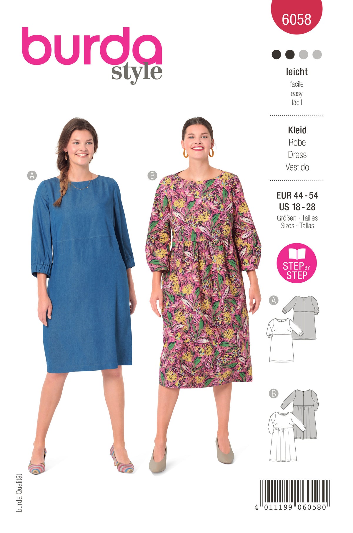 Patron Burda n°6058 – Robe fluide à manches 3/4