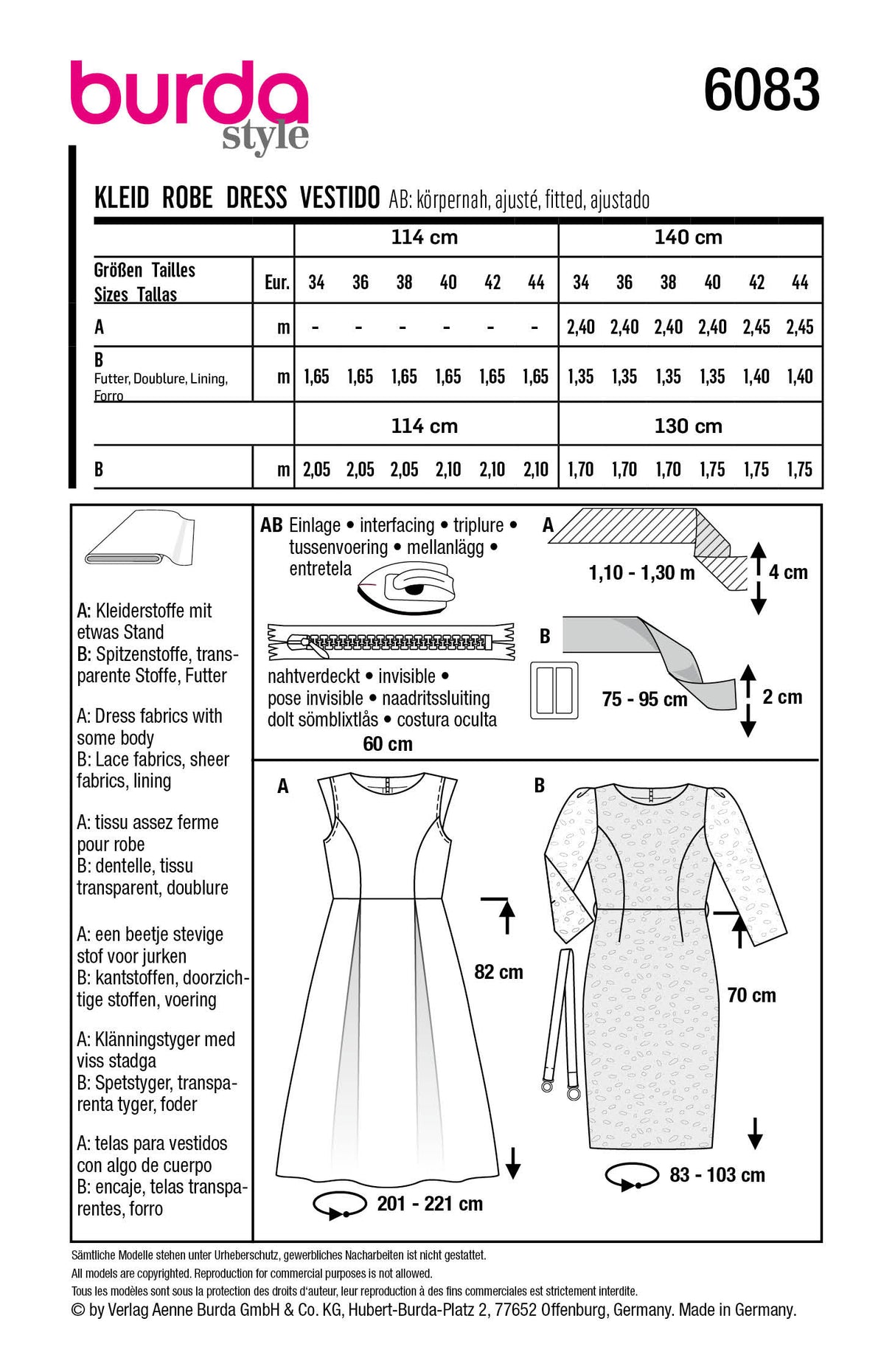 Patron Burda n°6083 – Robe festive à jupe ample ou robe fourreau en dentelle
