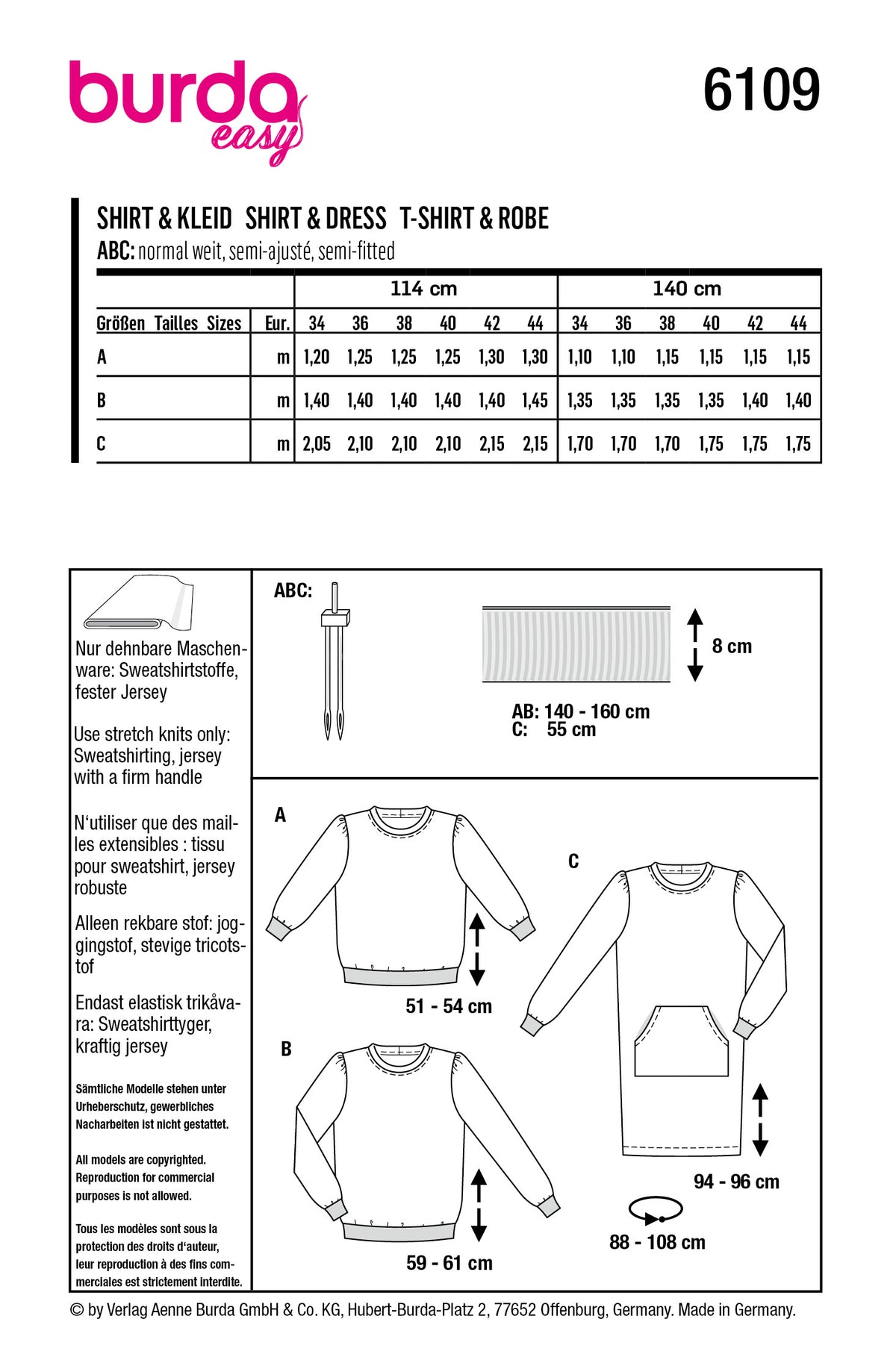 Patron Burda n°6109 – Sweat-shirt et robe confortables