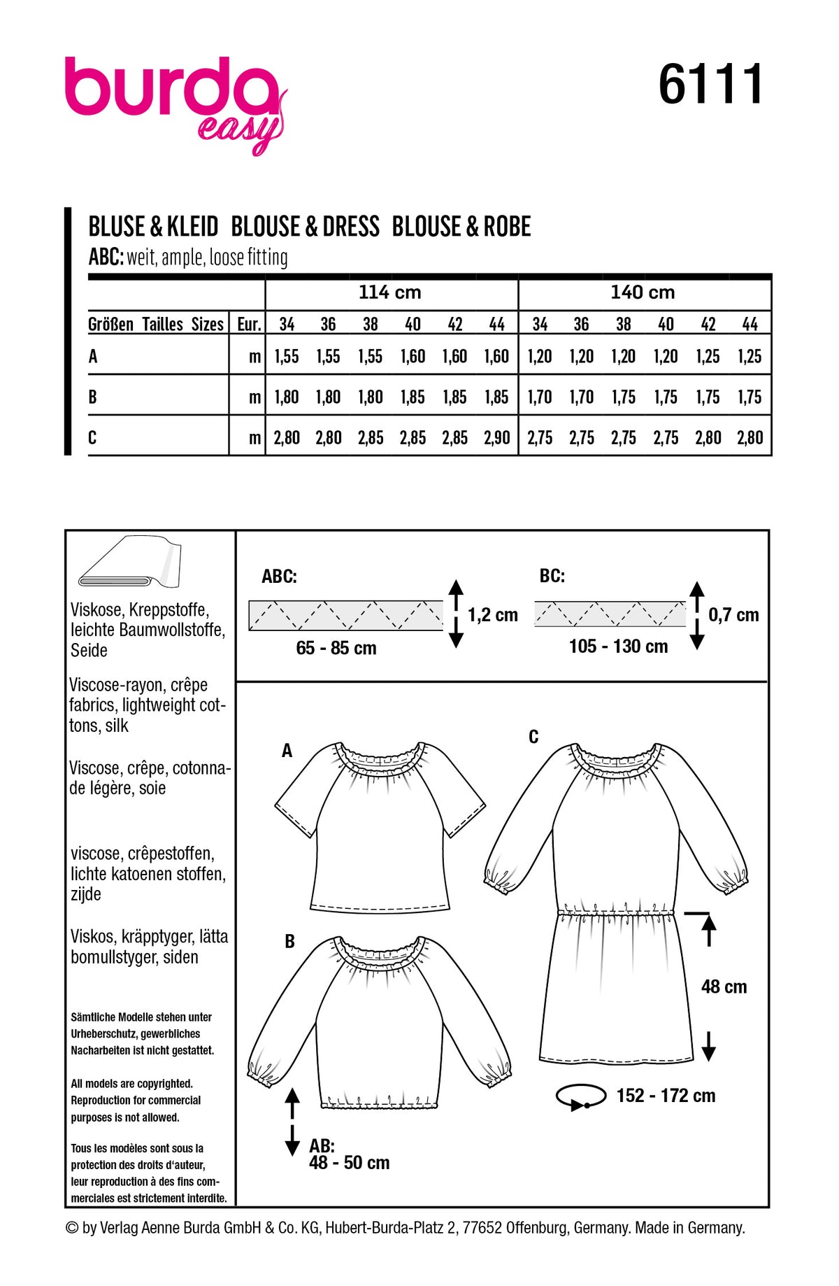 Patron Burda n°6111 – Blouse et robe à encolure Carmen