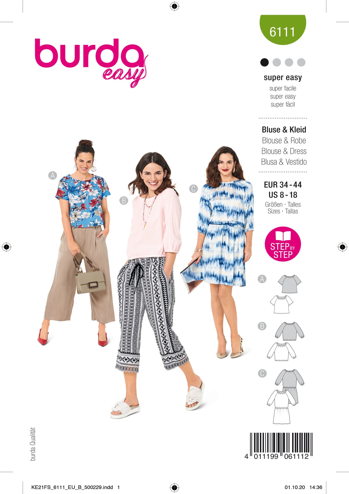 Patron Burda n°6111 – Blouse et robe à encolure Carmen