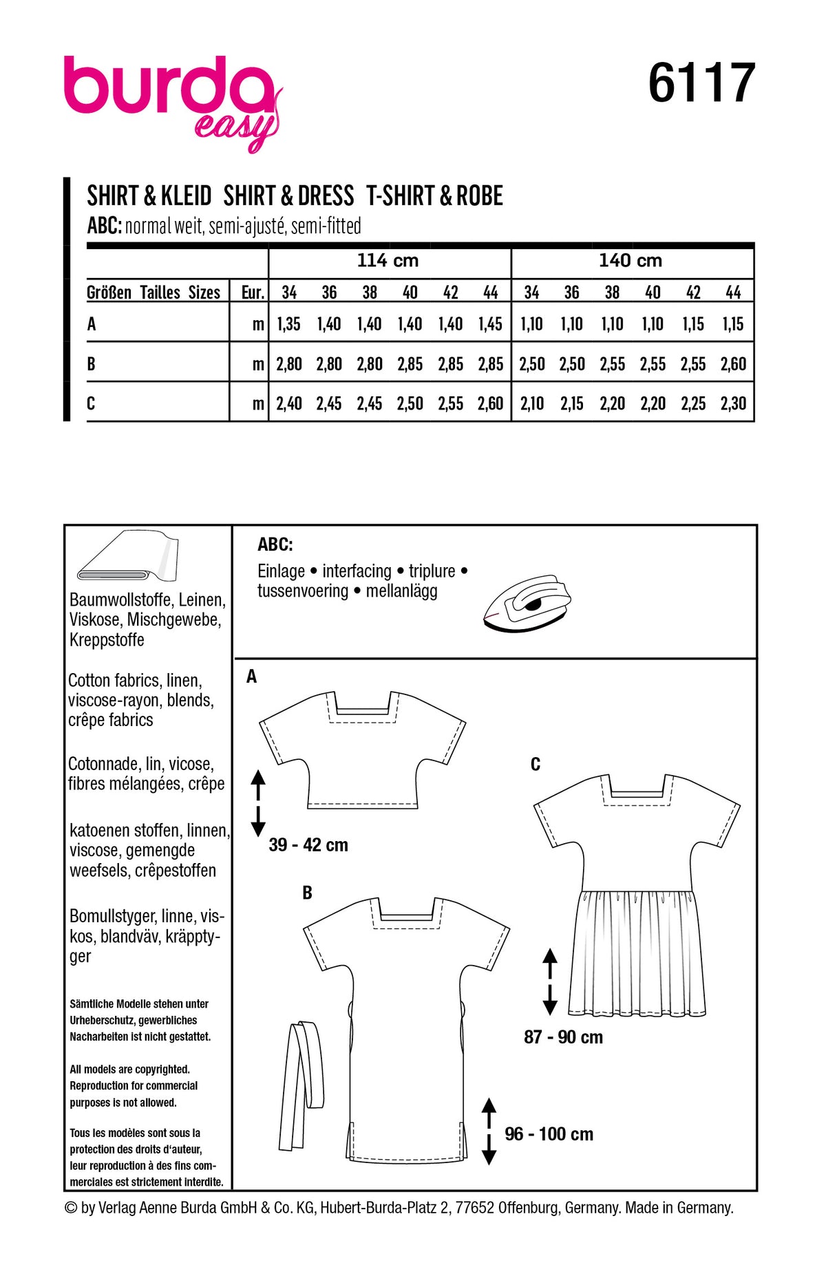 Patron Burda n°6117 – T-shirt et robe fluides