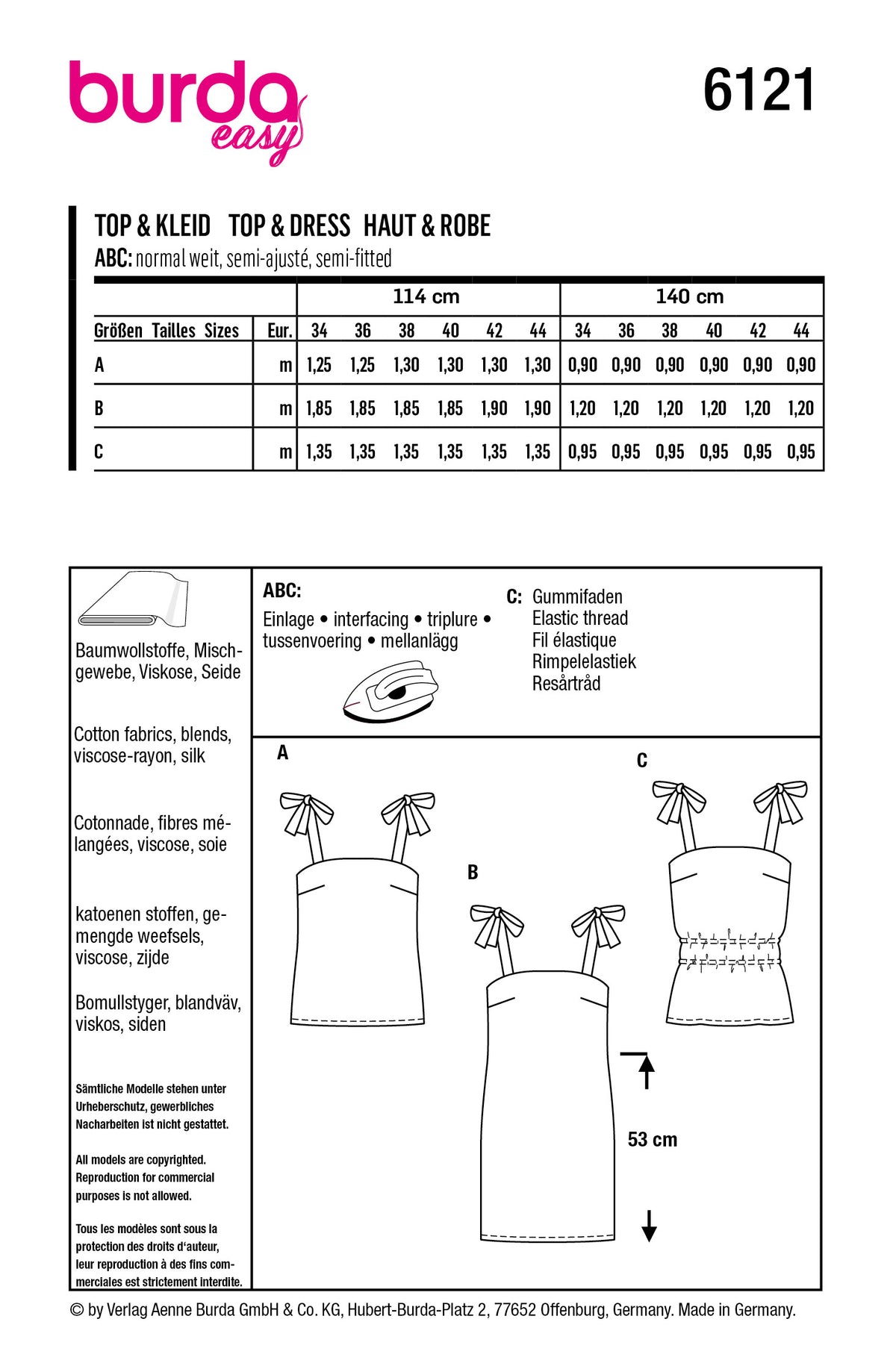 Patron Burda n°6121 – Top et robe à bretelles nouées
