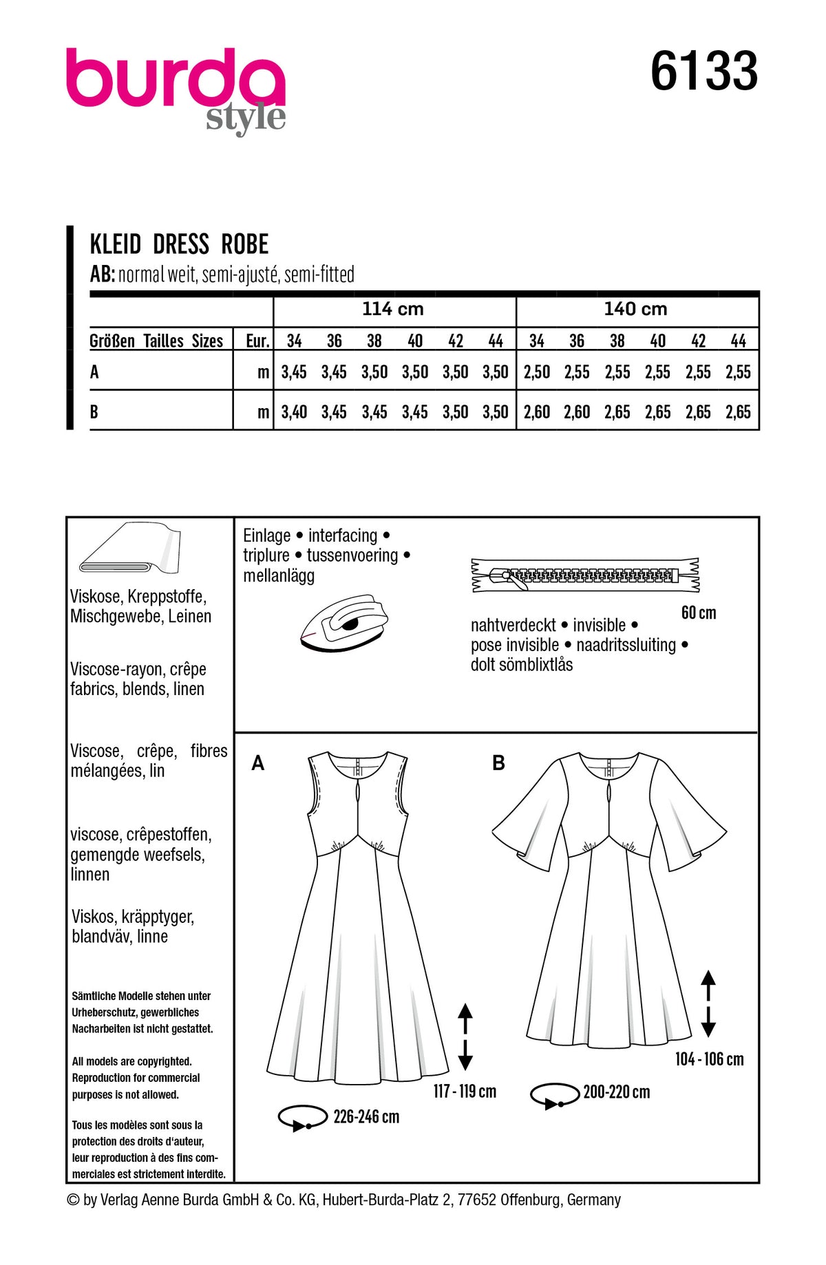 Patron Burda n°6133 – Robe féminine à jupe évasée