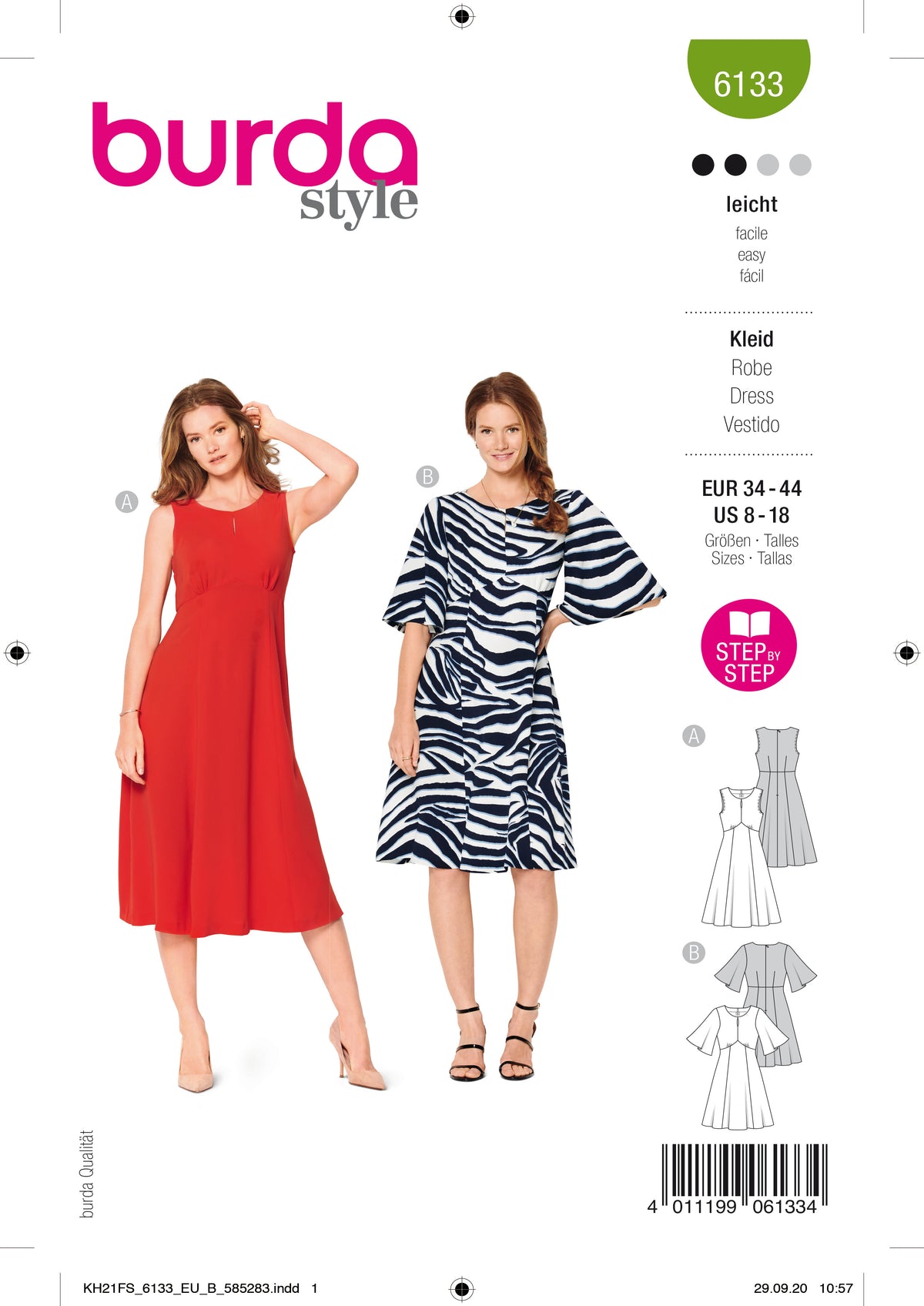 Patron Burda n°6133 – Robe féminine à jupe évasée