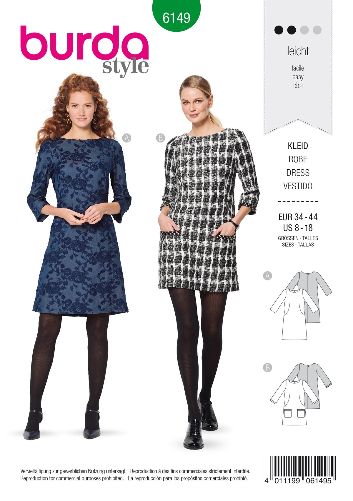 Patron Burda n°6149 – Robe semi-ajustée à encolure bateau