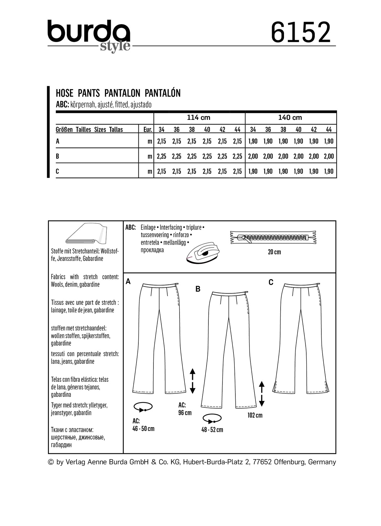 Patron Burda n°6152 – Pantalon pattes d'éléphant