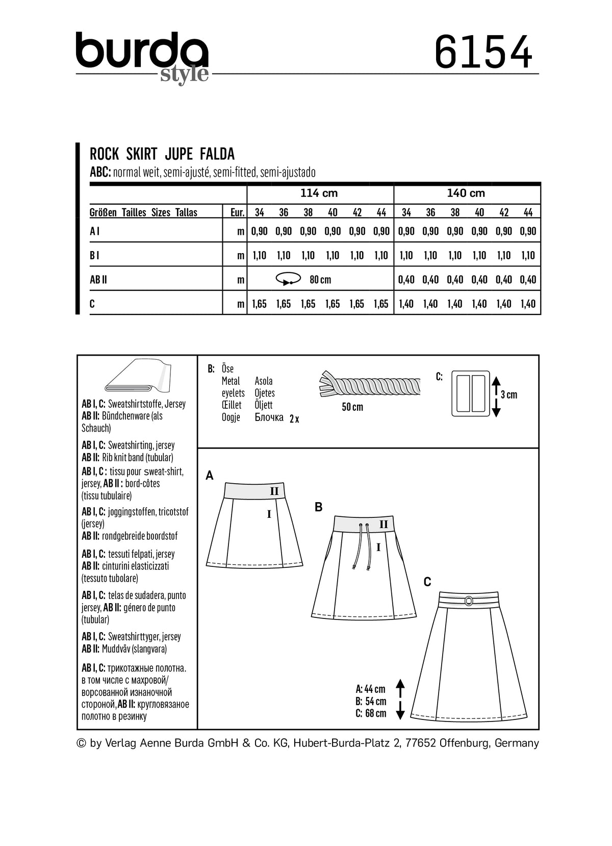 Patron Burda n°6154 – Jupe légèrement évasée avec ceinture extensible