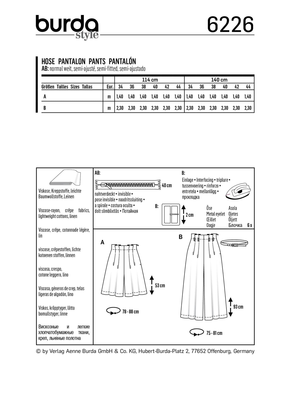 Patron Burda n°6226 – Bermuda ou pantalon jupe-culotte taille haute
