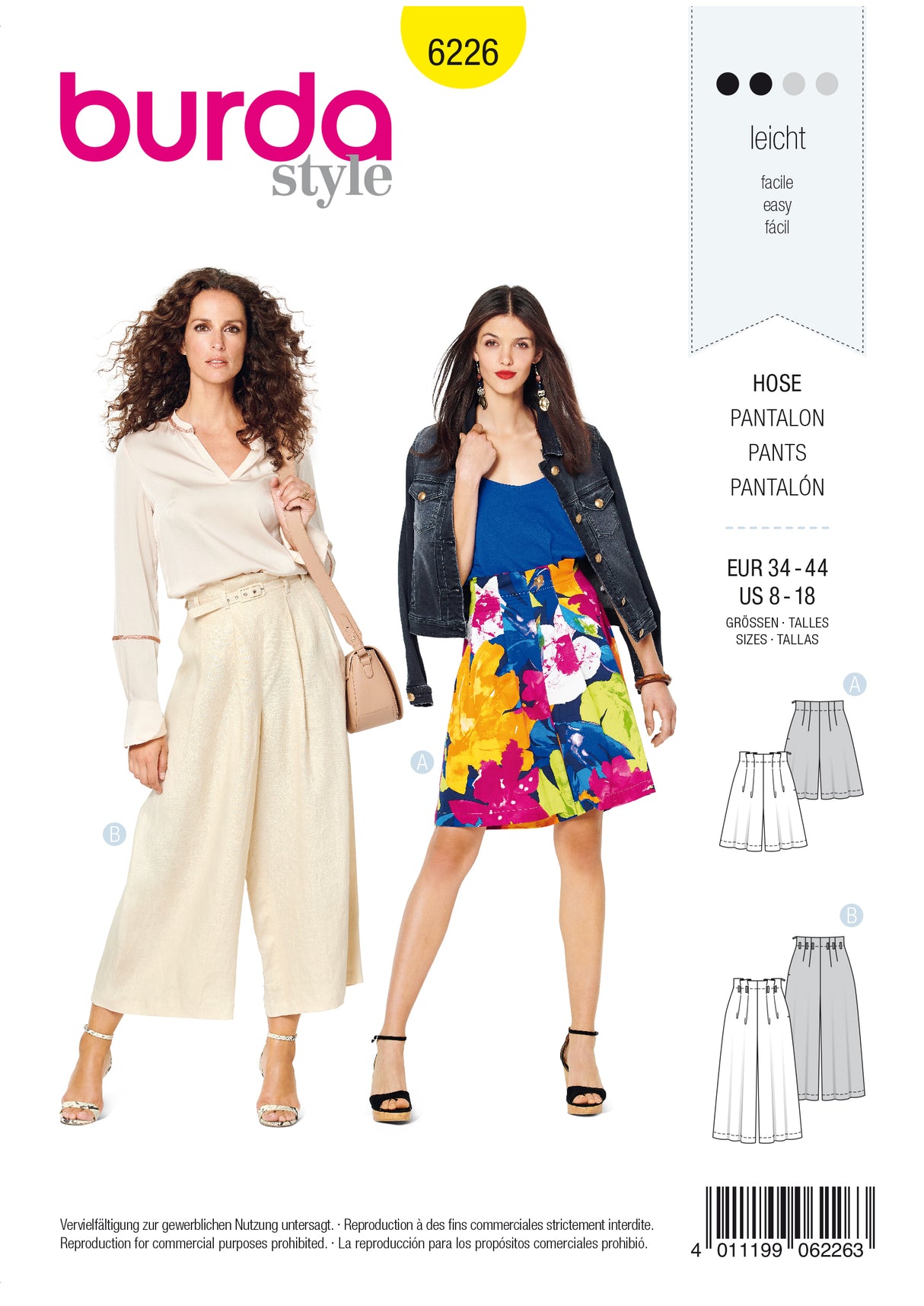 Patron Burda n°6226 – Bermuda ou pantalon jupe-culotte taille haute