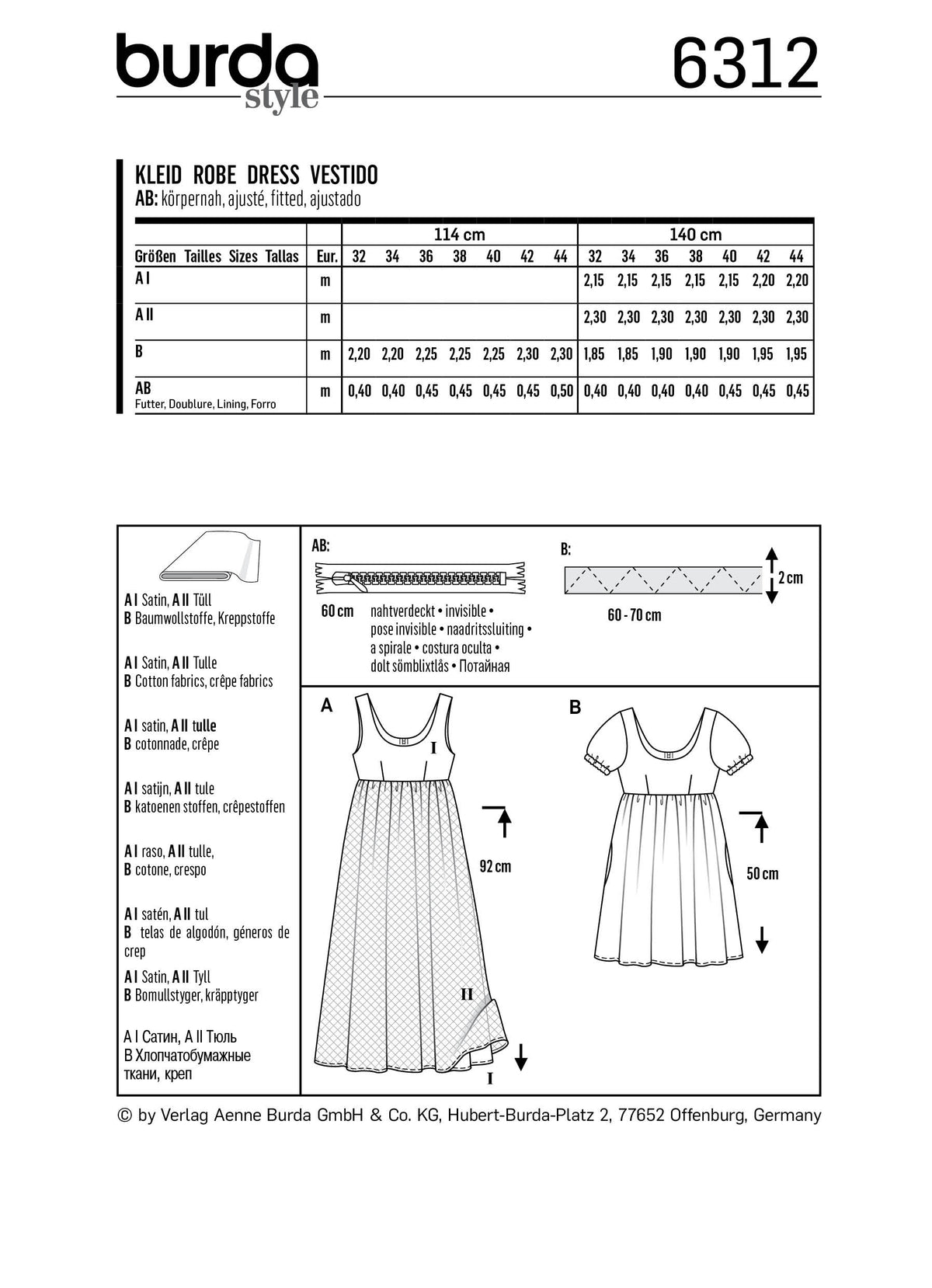 Patron Burda n°6312 – Robe pour femme