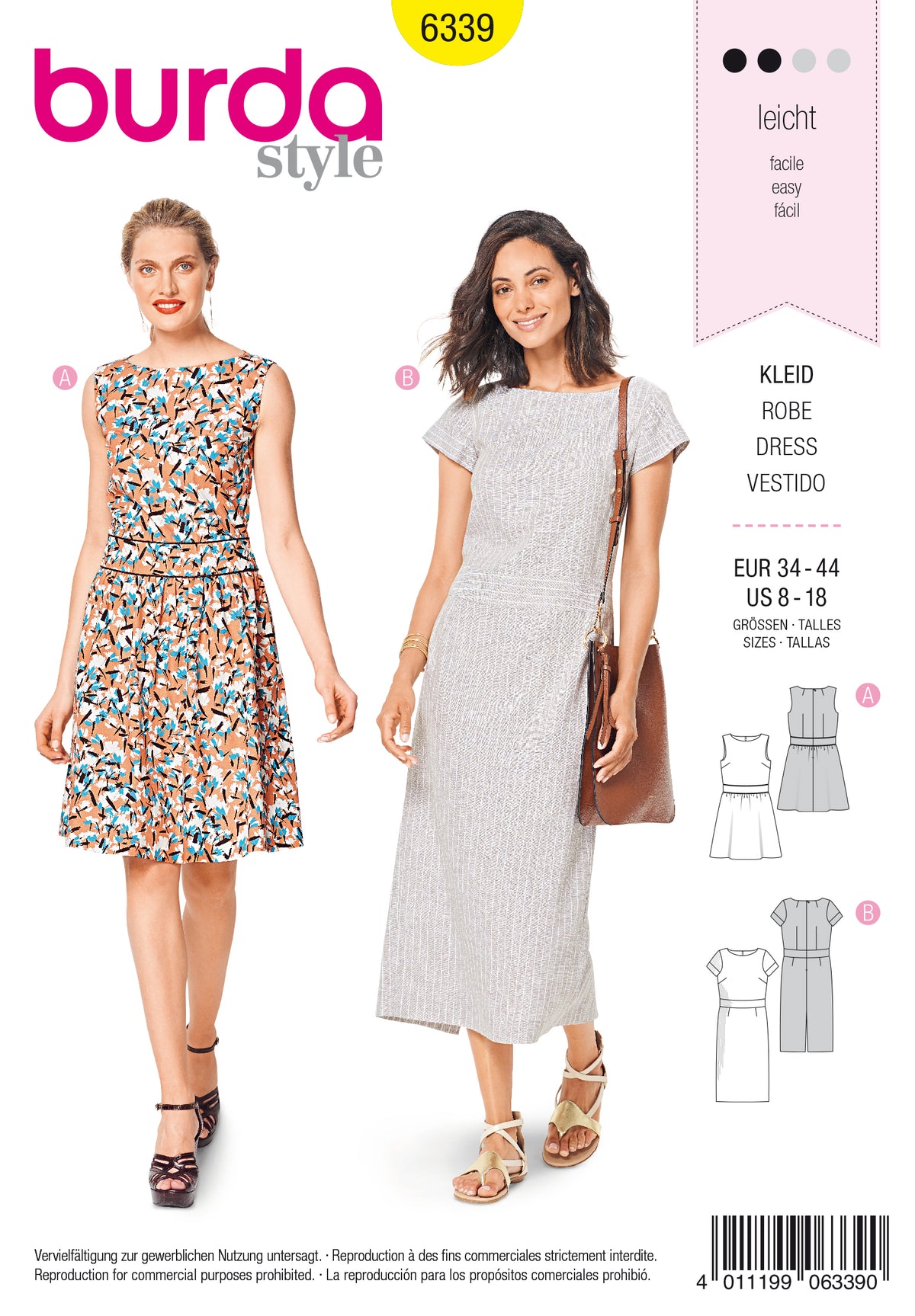 Patron Burda n°6339 – Robe avec parement de taille pour femme