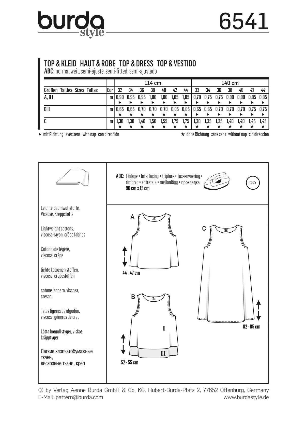Patron Burda n°6541 – Top et robe sans manches