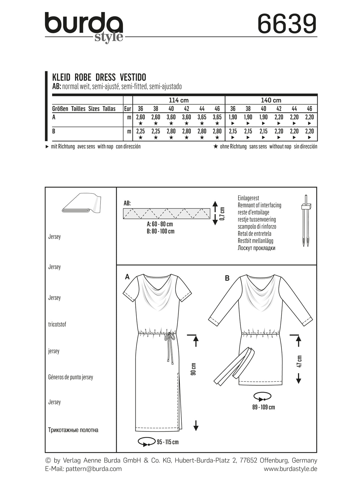Patron Burda n°6639 - Robe élégante à coudre – Coupons Couture
