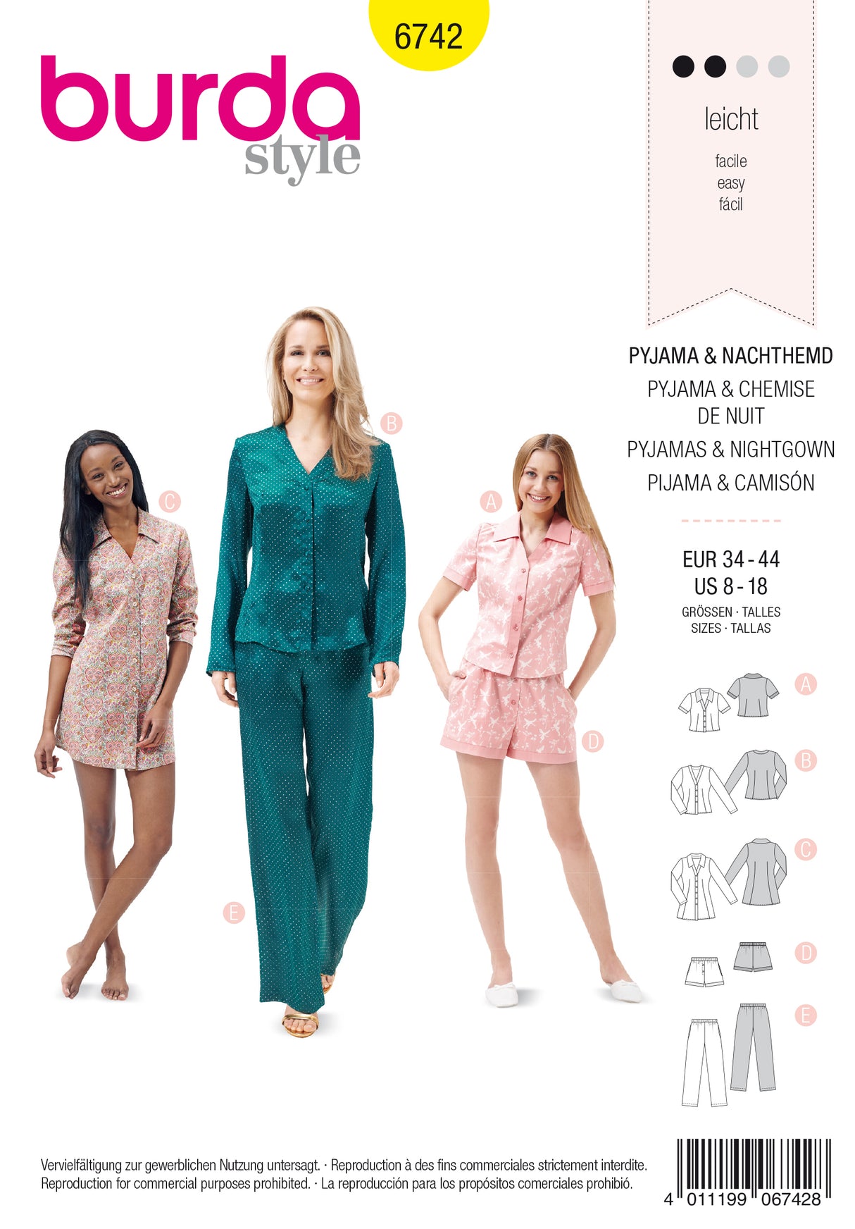 Patron Burda n°6742 - Pyjama et chemise de nuit