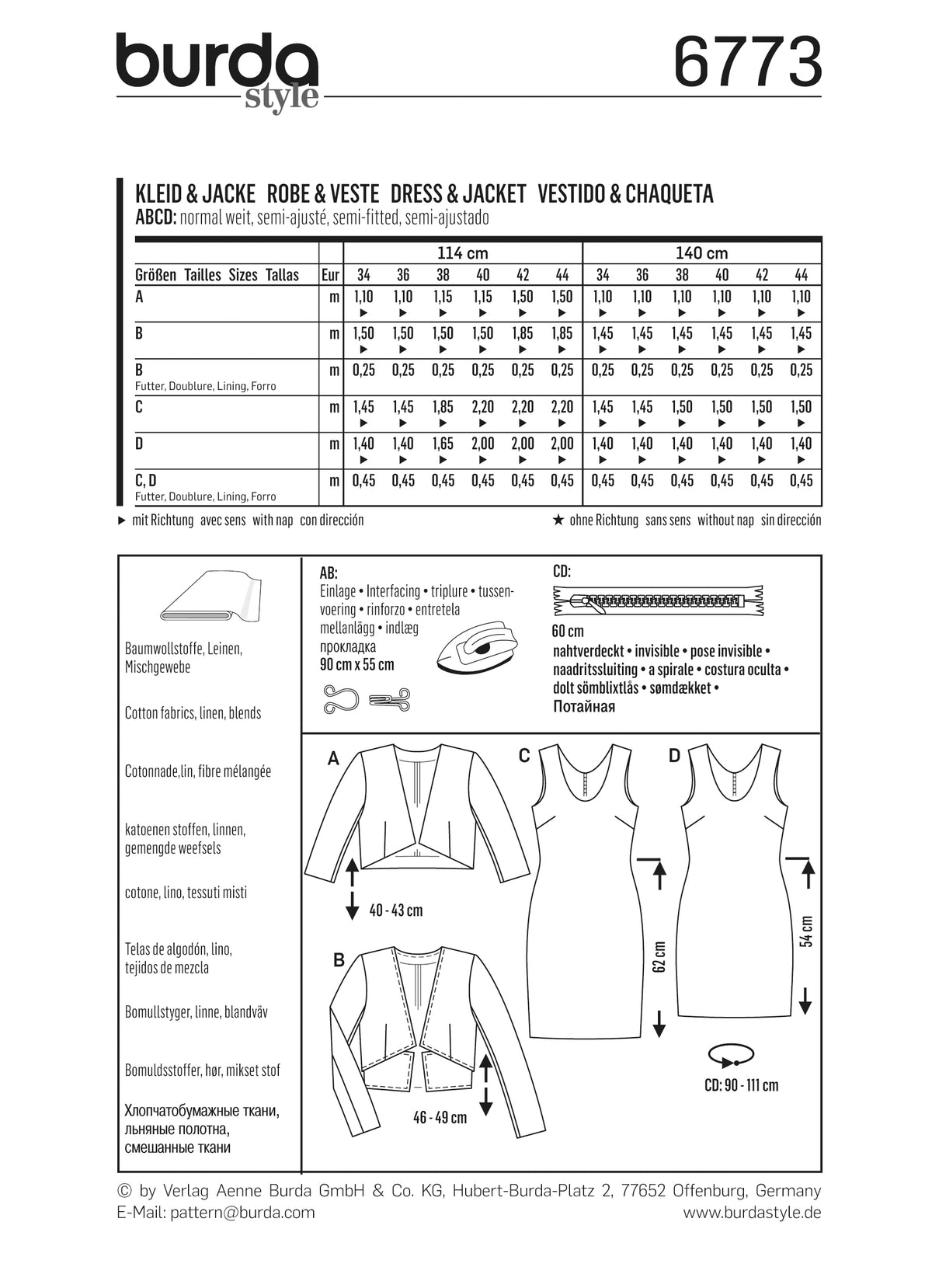 Patron Burda n°6773 - Robe et veste