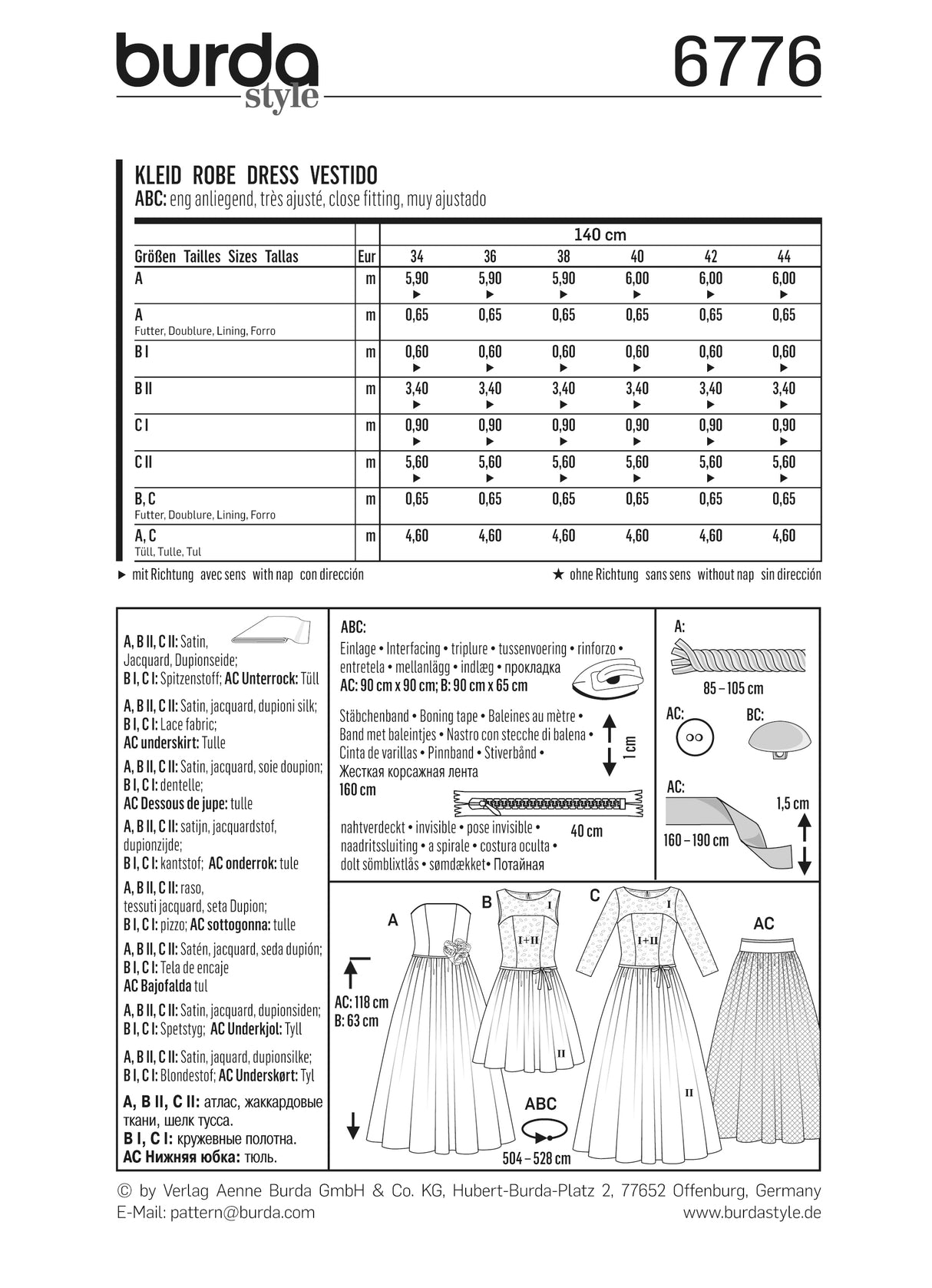 Patron Burda n°6776 - Robe de mariée et robe de soirée