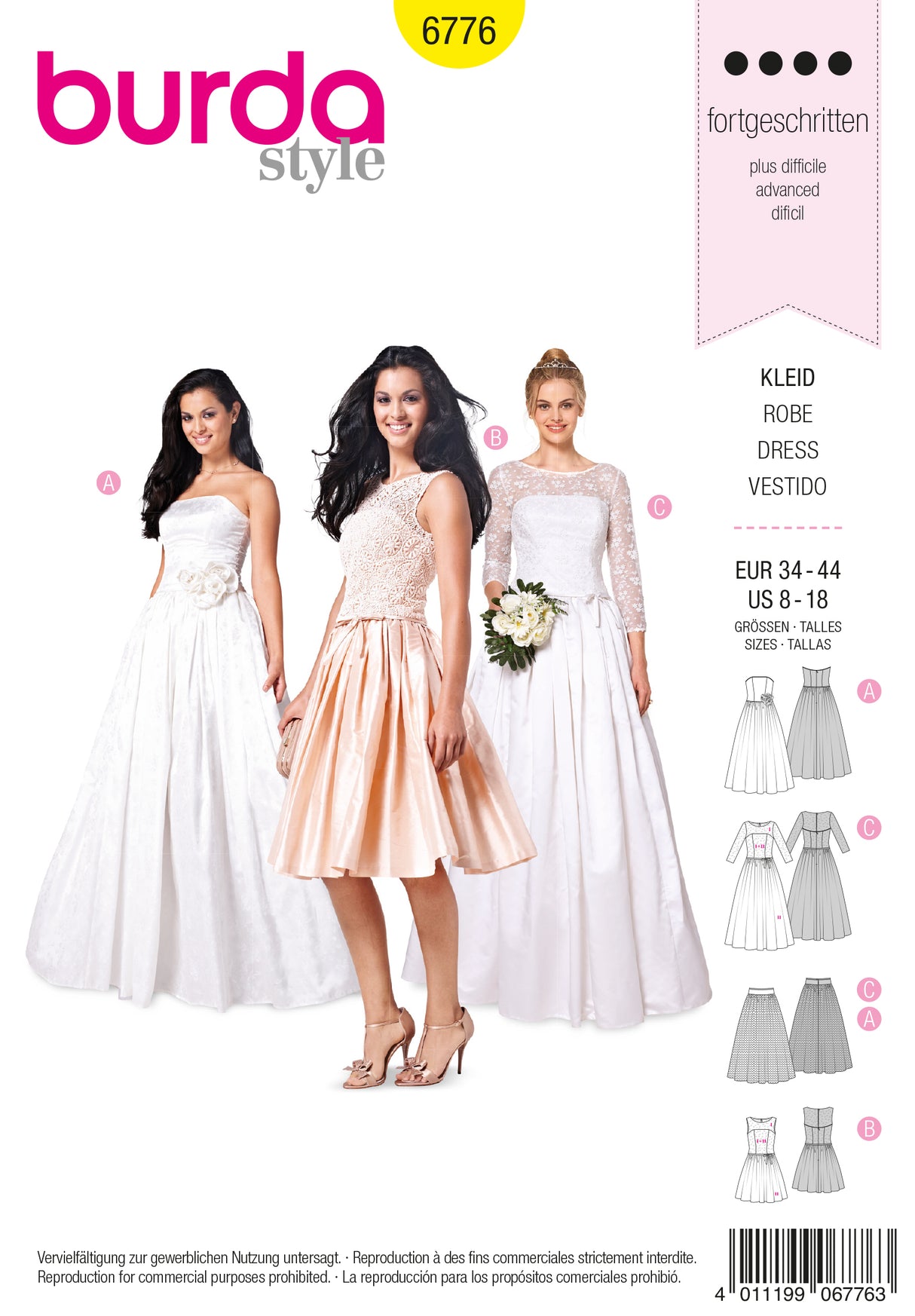 Patron Burda n°6776 - Robe de mariée et robe de soirée