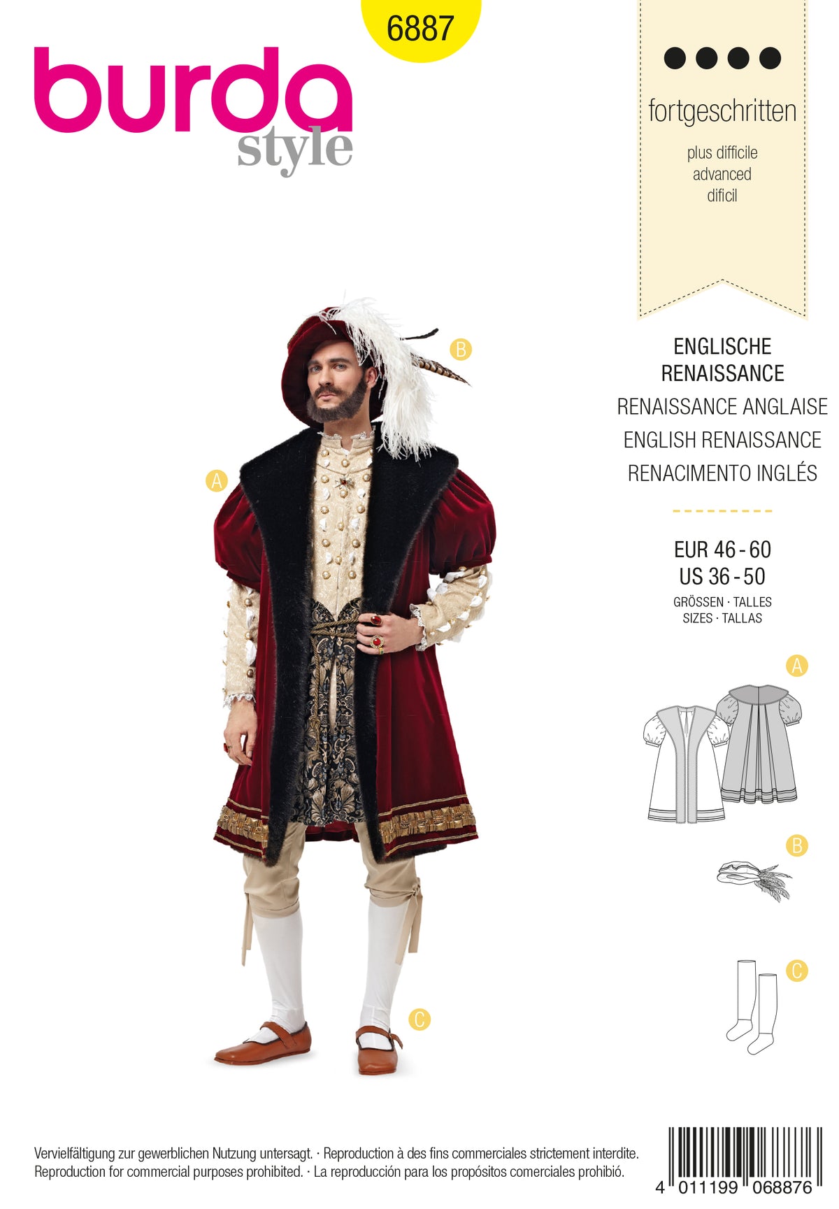 Patron Burda n°6887 – Costume Renaissance anglaise pour homme – Coupons ...