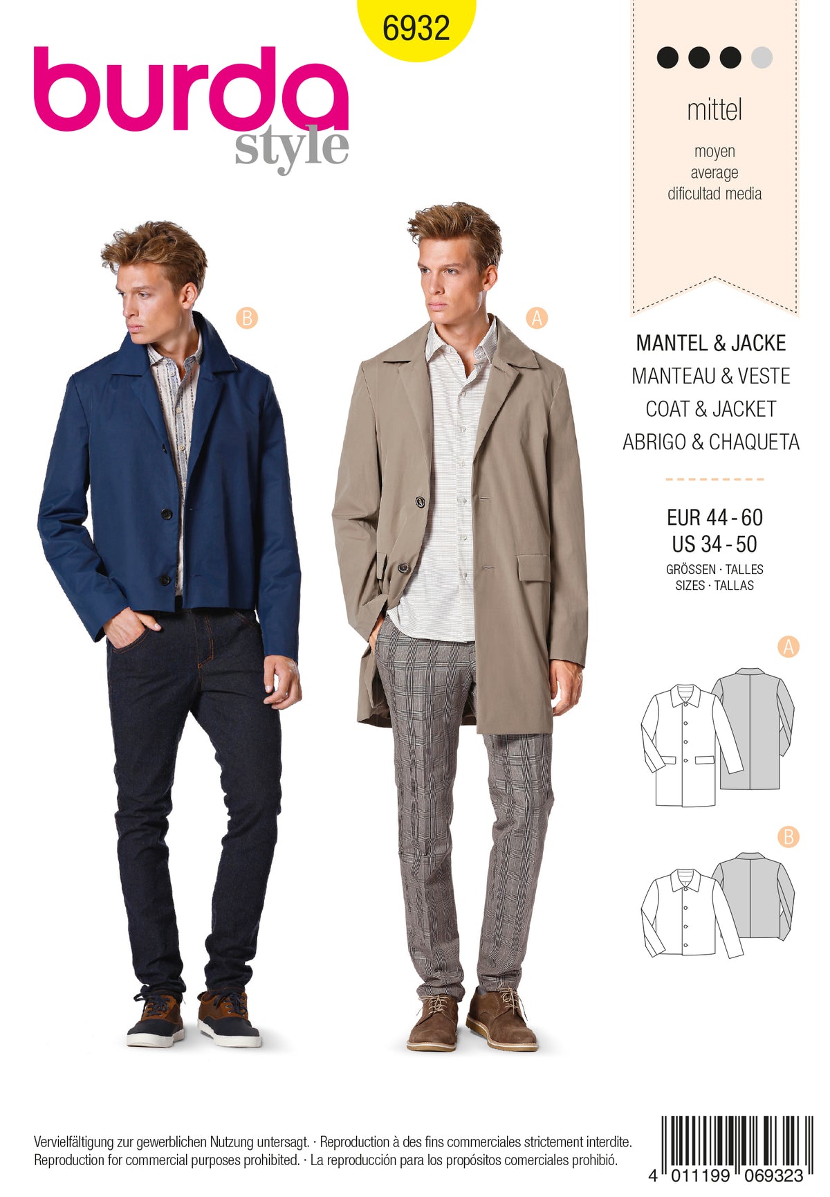 Patron Burda n°6932 - Manteau et veste homme à coudre – Coupons Couture