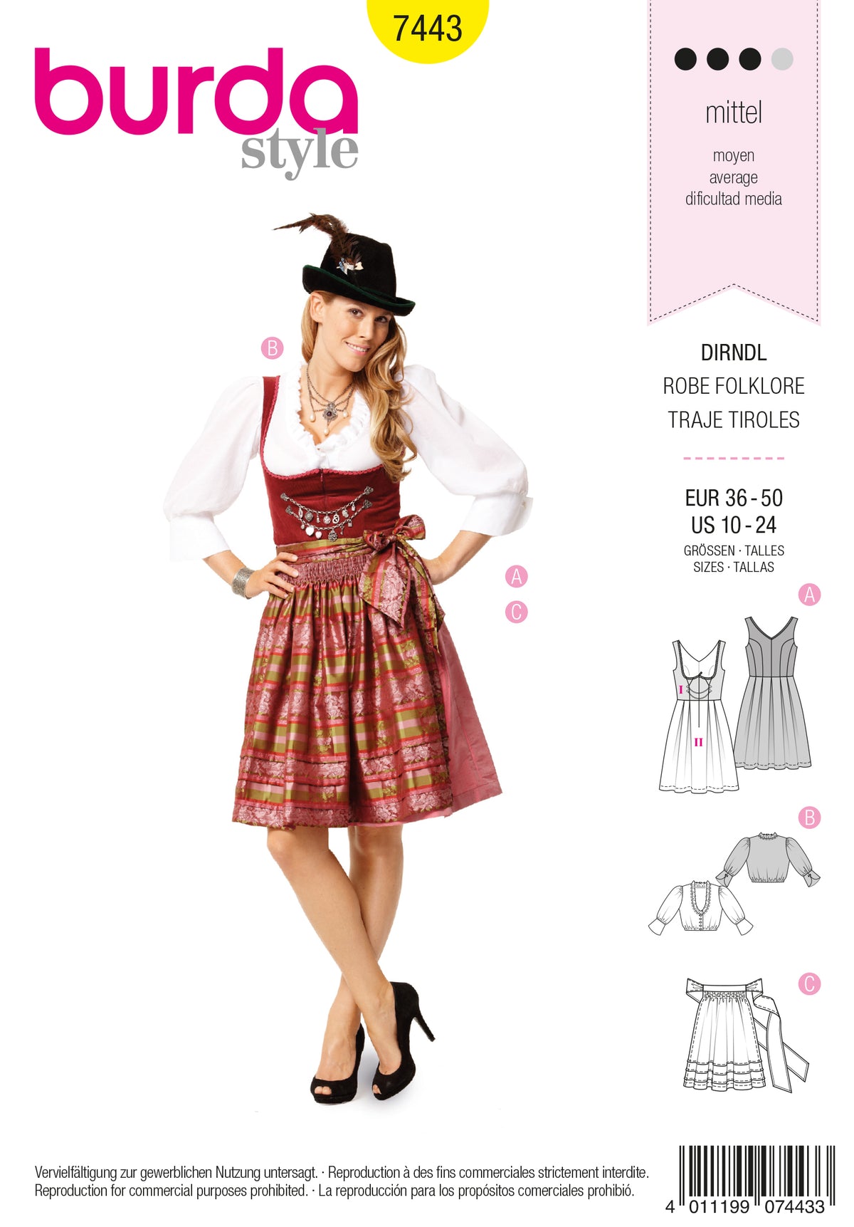 Patron Burda n°7443 - Robe Dirndl