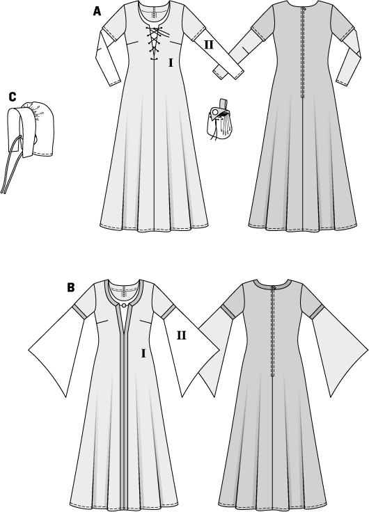 Patron Burda n°7468 - Robe et bonnet Moyen Âge