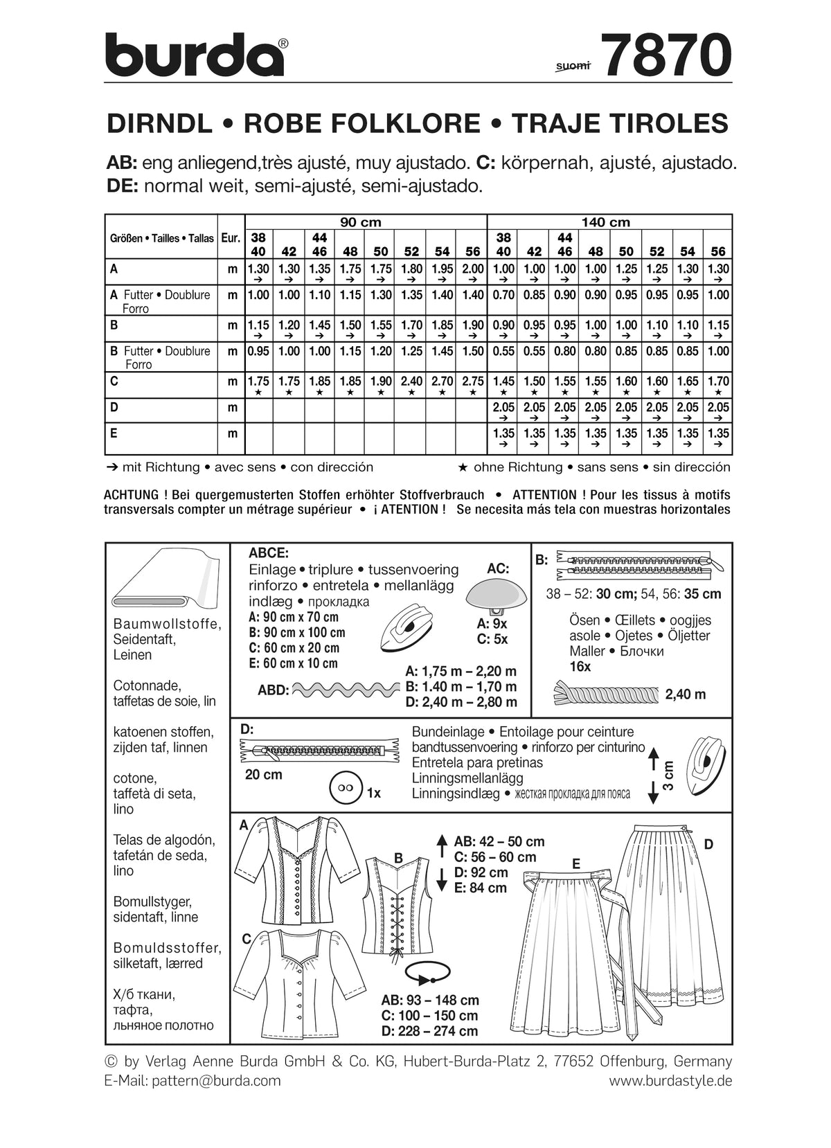 Patron Burda n°7870 - Robe tyrolienne