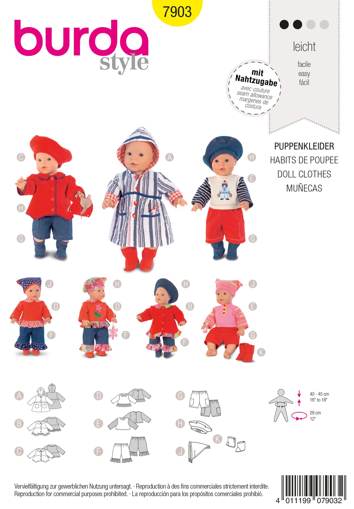 Patron Burda n°7903 - Robes de poupées