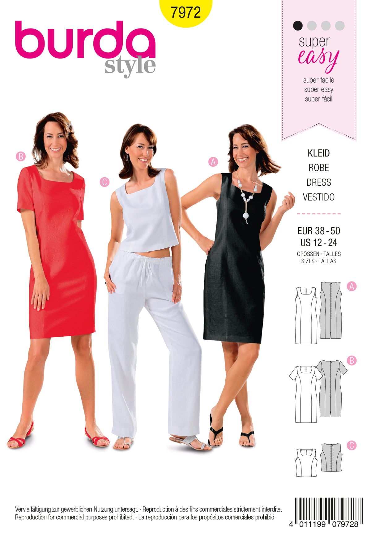 Patron Burda n°7972 - Robe droite ou top à encolure carrée