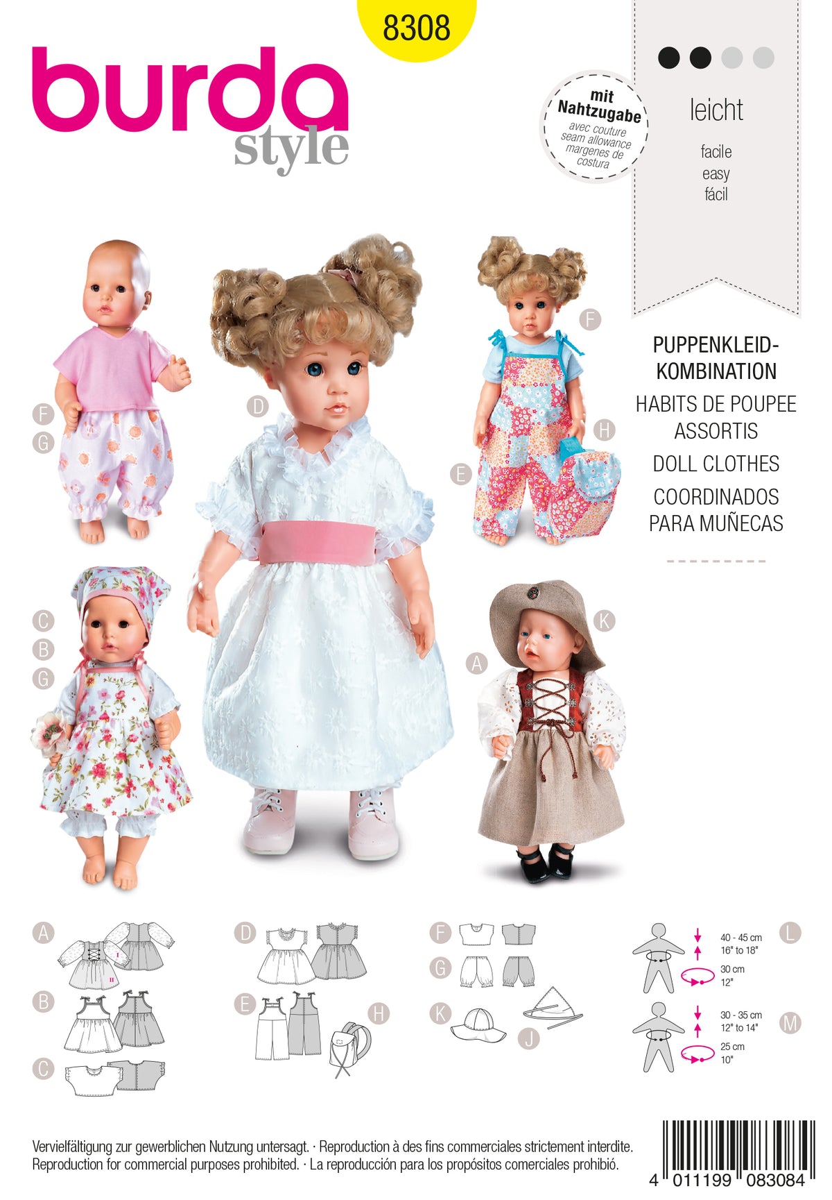 Patron Burda n°8308 - Vêtements pour poupées